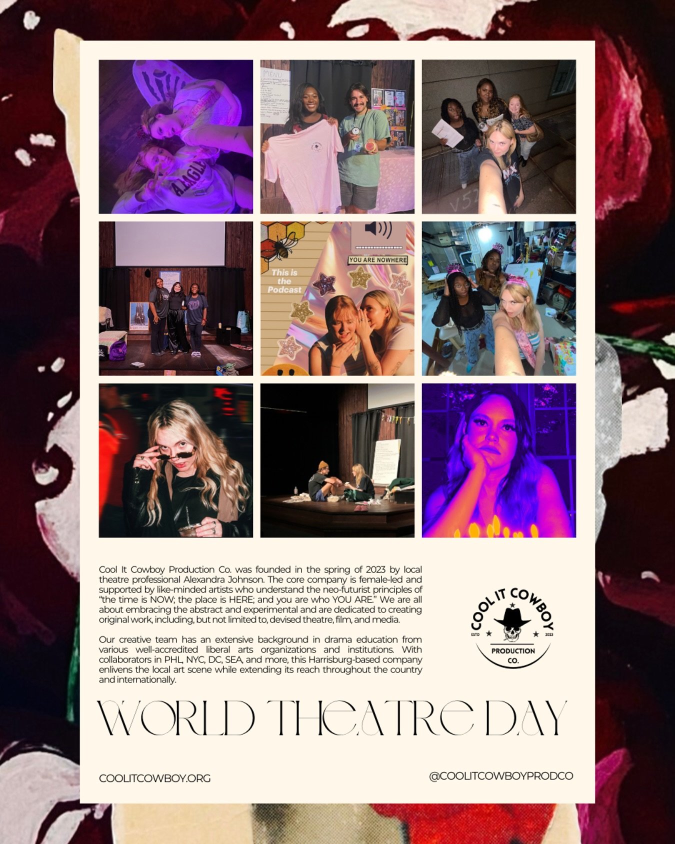 Celebrating World Theatre Day EVERYDAY! Our board is entirely female-led and involved in a variety of other artistic spaces including (but not limited to) Theatre Harrisburg, Sankofa African American Theatre Company, 717 Arts Community, and Harrisbur