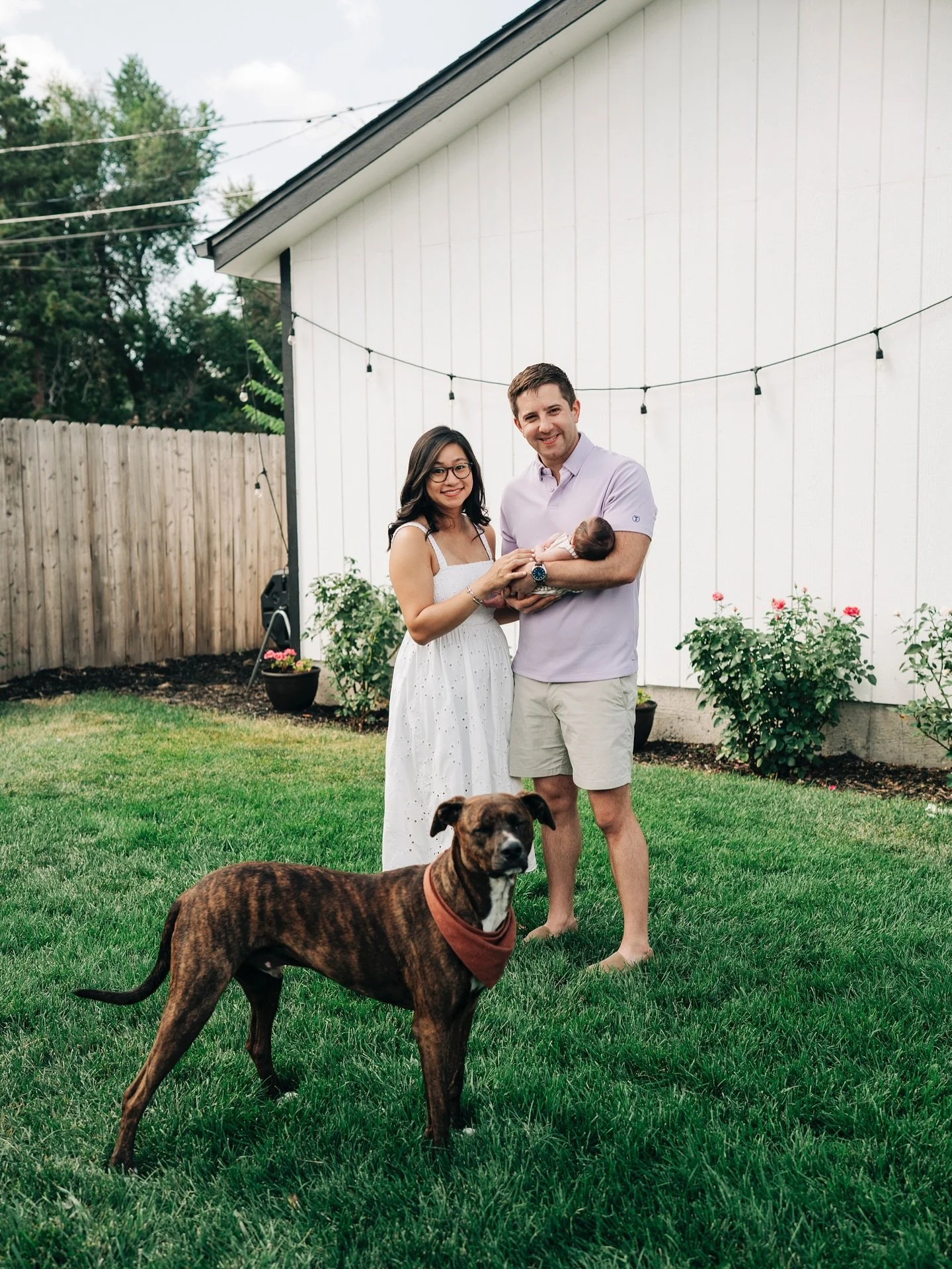 The yard felt still in the best way. Everyone close, soft smiles, the dog watching like they understood this was big. These first days carry a calm you can almost hear.
Newborn sessions booked for 2025 include a complimentary mini studio sitter sess