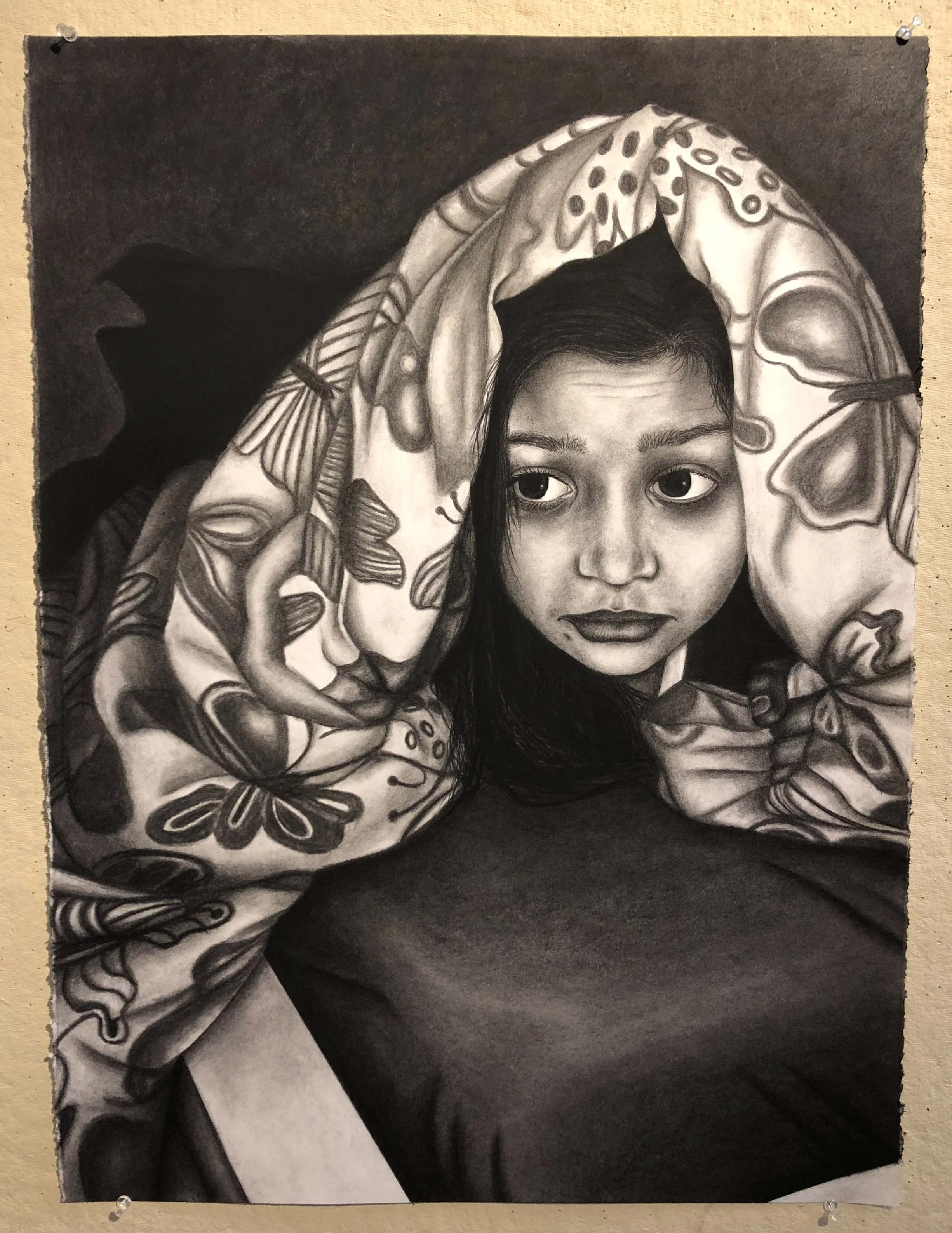 Charcoal drawing exploring phobia through a dark, expressive composition.