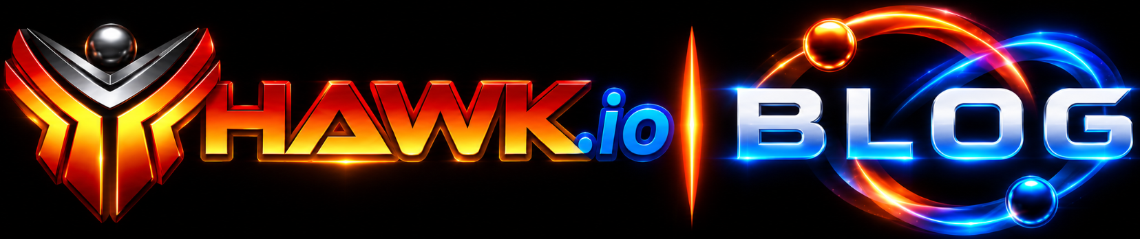 HAWK.io Network Defense blog banner featuring the orange and red HAWK logo, metallic blue BLOG lettering, and glowing orange and blue orbital rings on a black background.