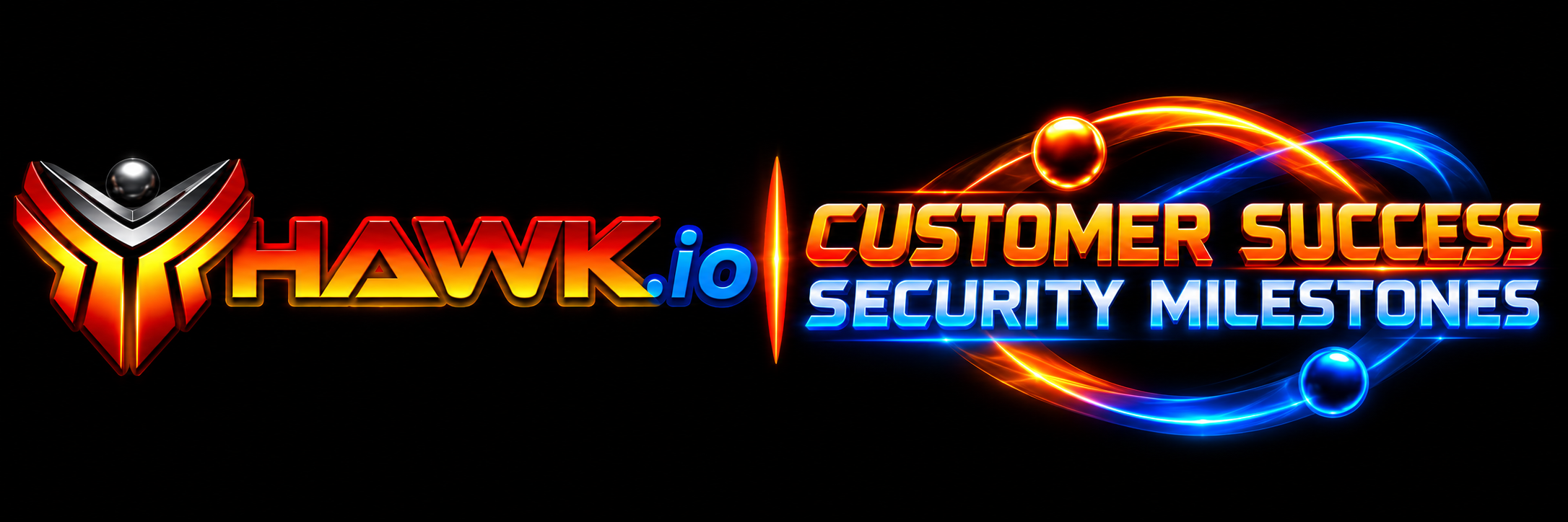 HAWK.io Customer Success & Milestones banner featuring the HAWK brand mark and glowing orbital graphics.