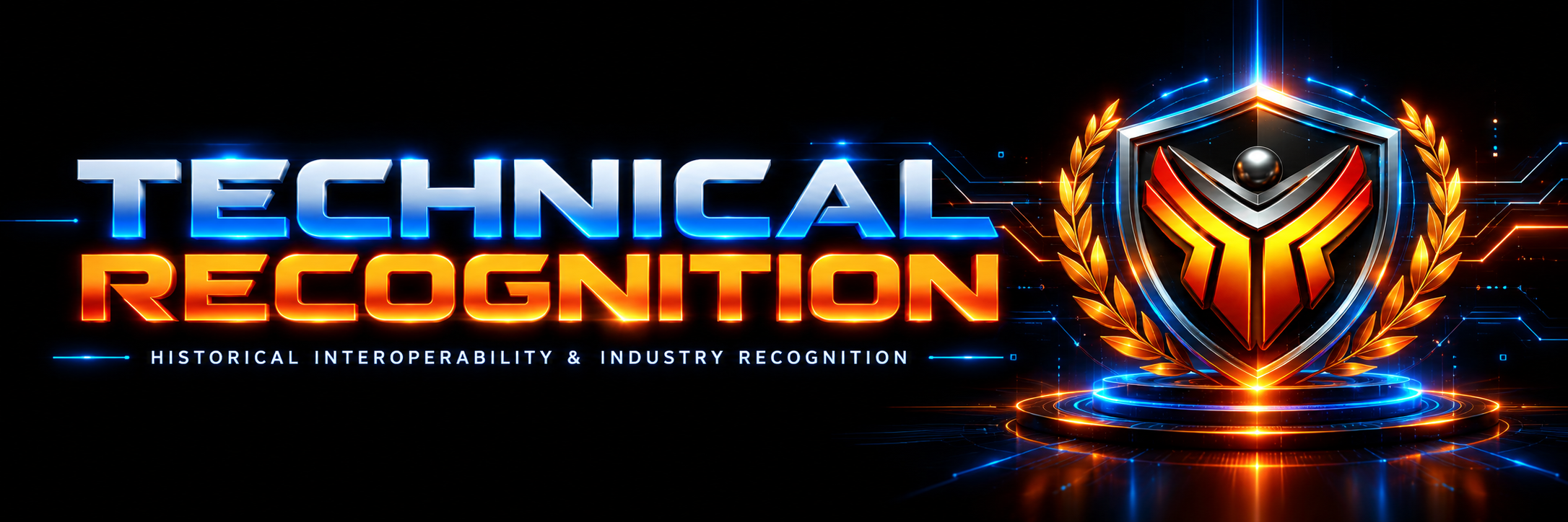 HAWK Network Defense Technical Recognition banner featuring the HAWK emblem within a blue-and-orange illuminated shield, representing historical technology interoperability and industry recognition.