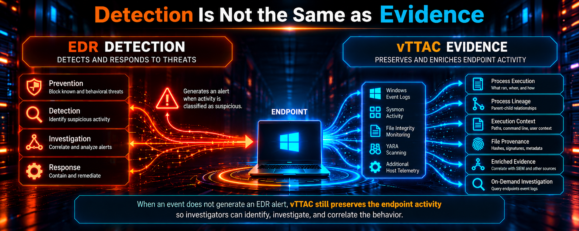 Comparison of EDR detection and vTTAC independent endpoint evidence