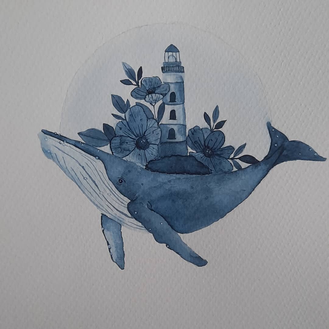 Vielen Dank @una.kritzolina  und @frauhoellestudio #gemeinsameinsam f&uuml;r den tollen Livestream und die tolle Vorlage🐋&hearts;️

#handletteringlove #handlettering #handletteringschweiz #aquarell #aquarelllettering #wal #whale #leuchtturm