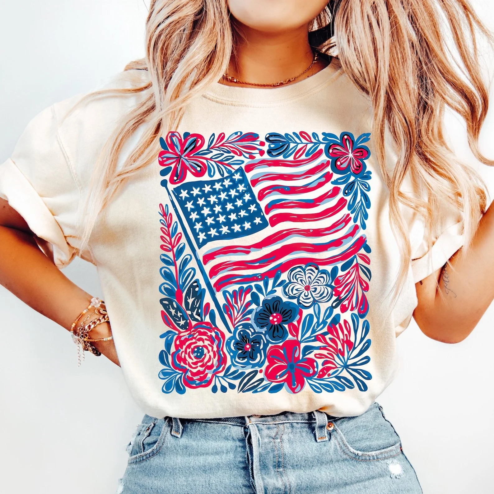 American Flag Floral Tee