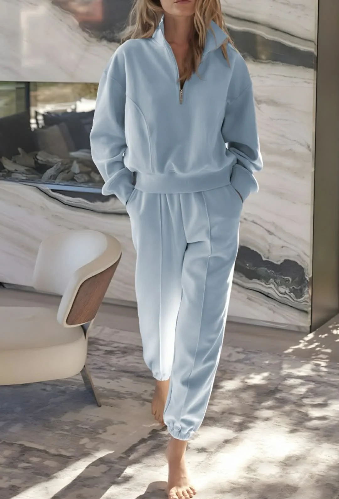 Half Zip up Pullover Active Top and Joggers Set