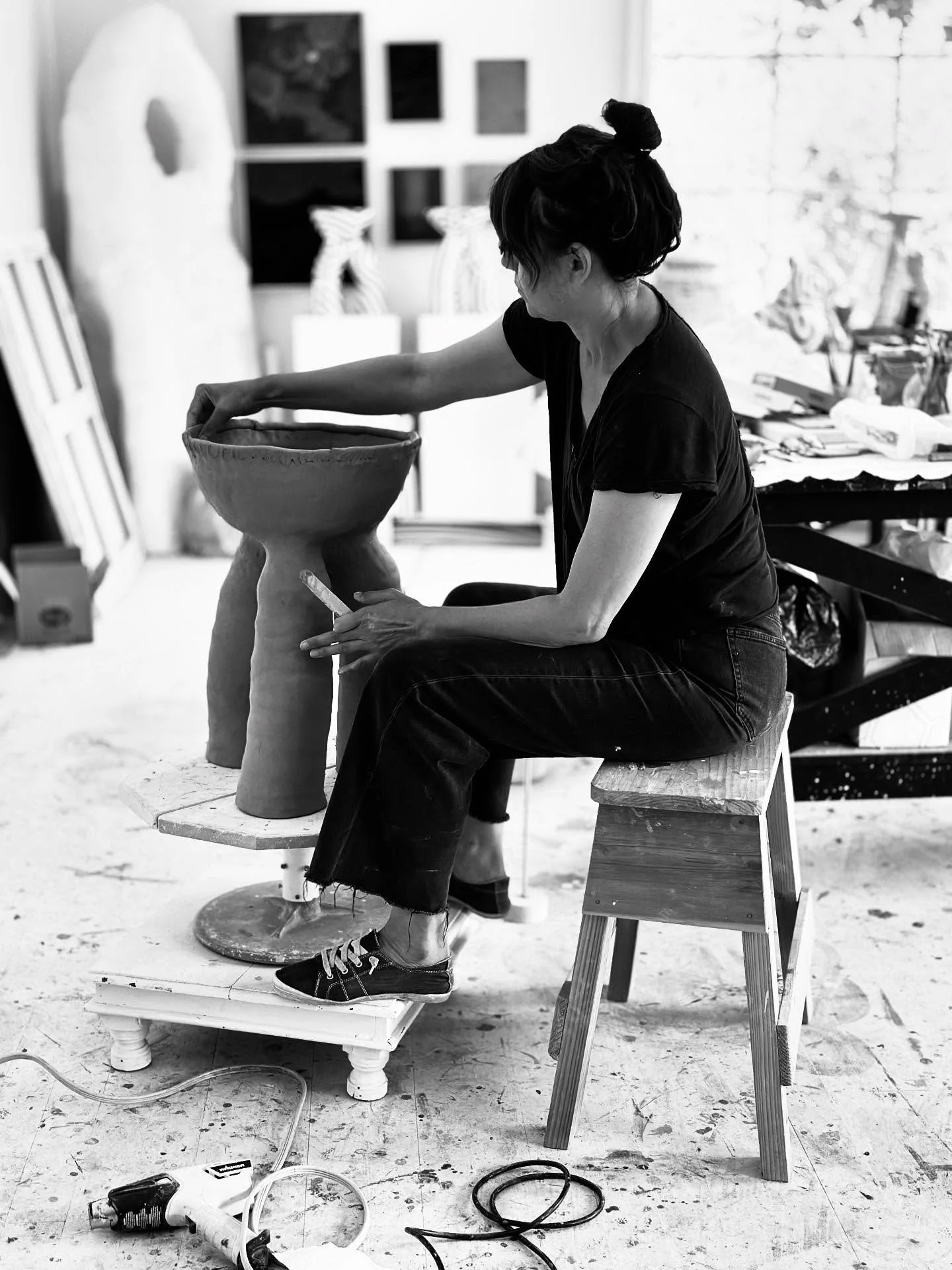 Working on a larger version of my orange stripe table for a super-dupe designer and her fabulous dream team. 

#sunday #portraitofanartist #studio #blackandwhite #ceramicdesign