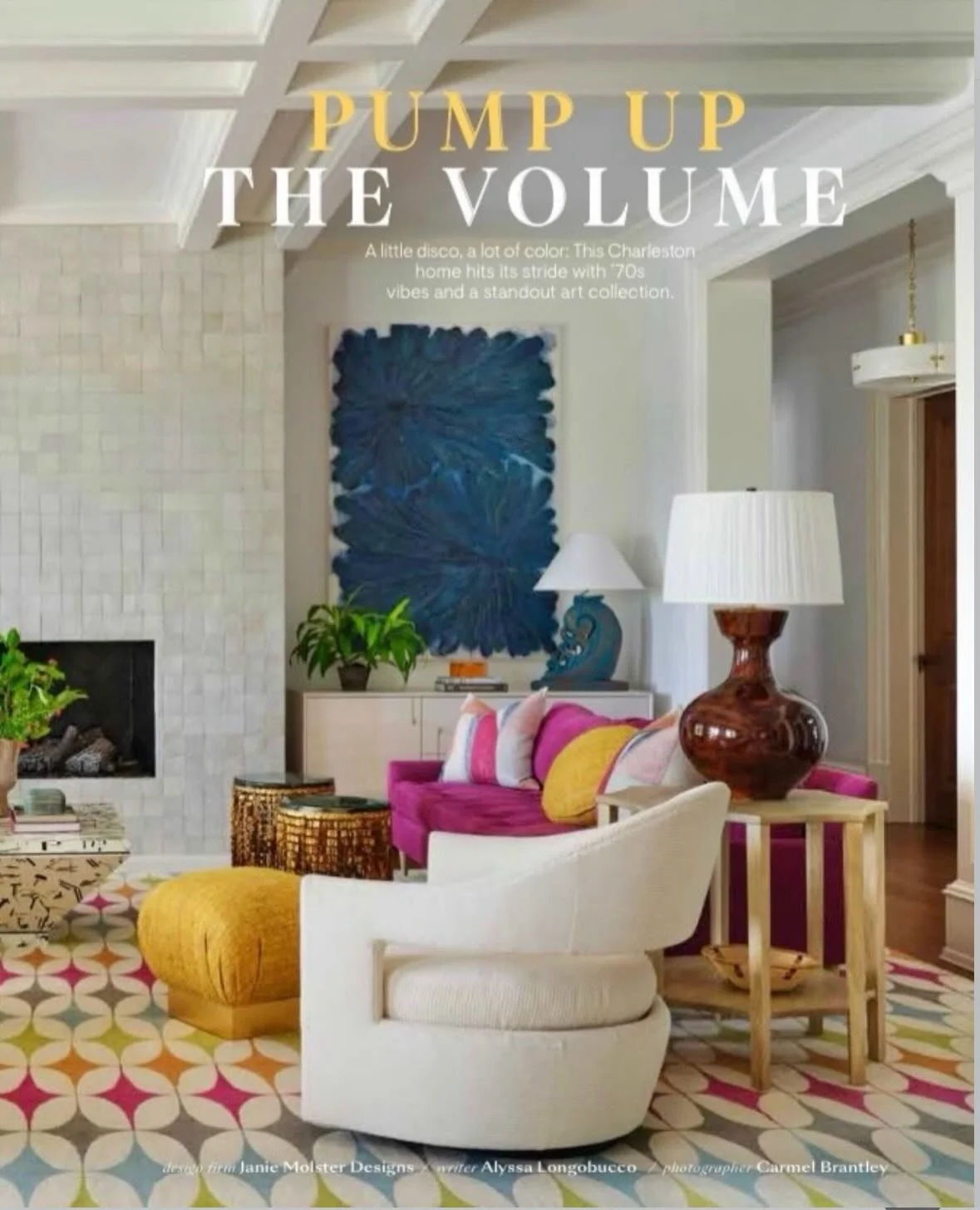 Congratulations @janiemolsterdesigns (again!!) for her feature in this months House Beautiful. JMD commissioned these bold textural panels for the living room of this Charleston home where color is king.  Looks like a fun house to live in! 

I&rsquo;