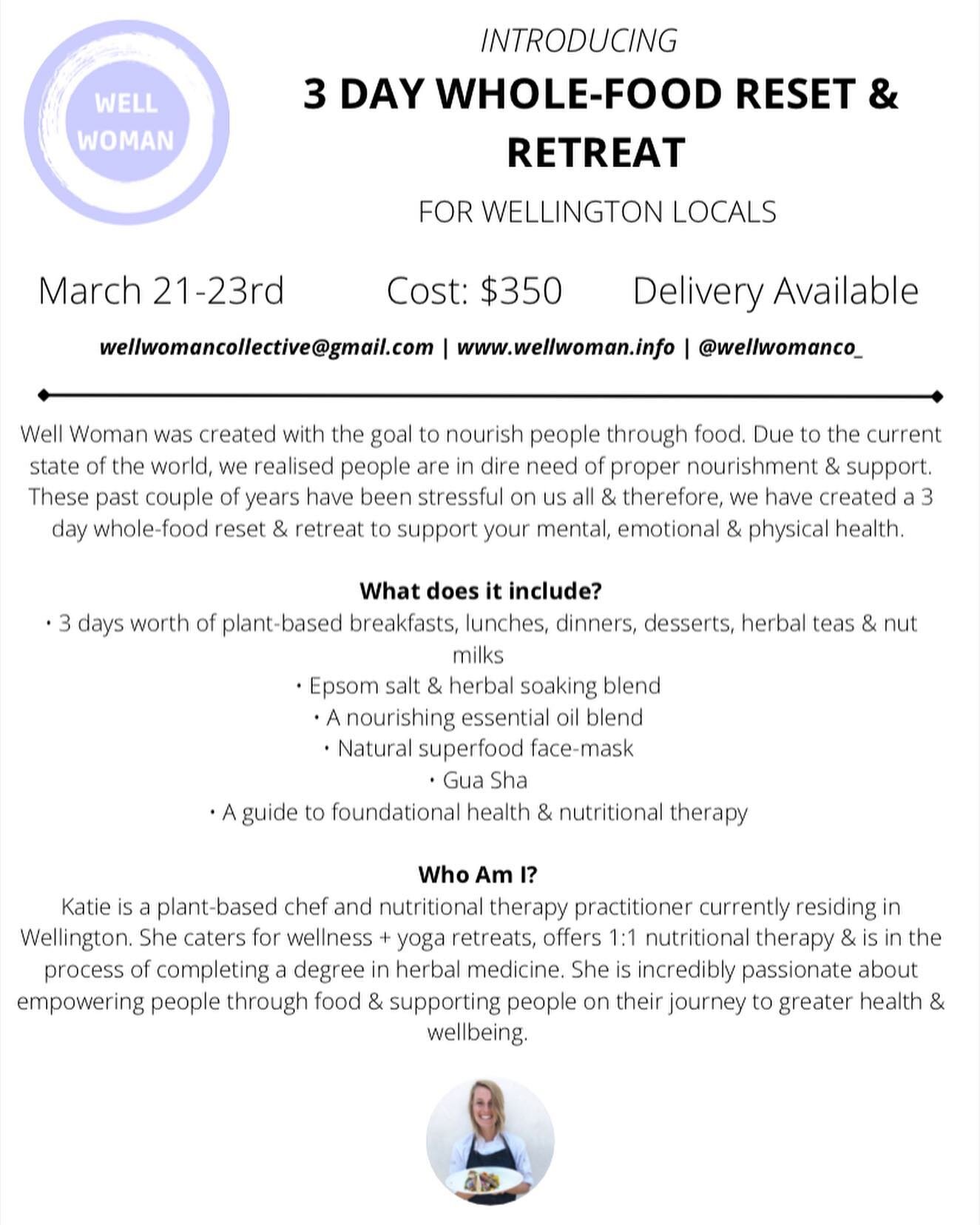 Hi friends! 

Since my most of my work for the year has been cancelled due to current events, I&rsquo;ve decided to offer an at home 3 day whole-food reset + retreat for Wellington locals. I am so deeply passionate about the work I offer &amp; believ