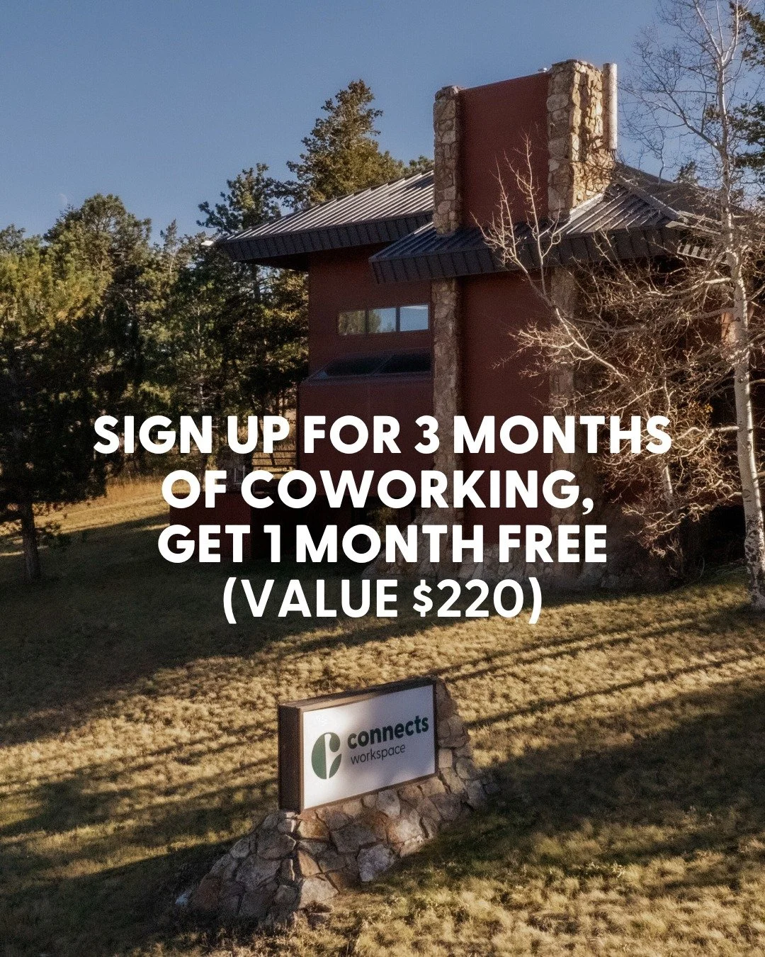 Make the mountains your workspace and upgrade your workspace : High-speed WiFi, phone booths, meeting &amp; event spaces, coffee, snacks and happy hours 📋 All included.

📍Connects Workspace Genesee
25568 Genesee Trail Rd, Golden, CO

Sign up for 3 