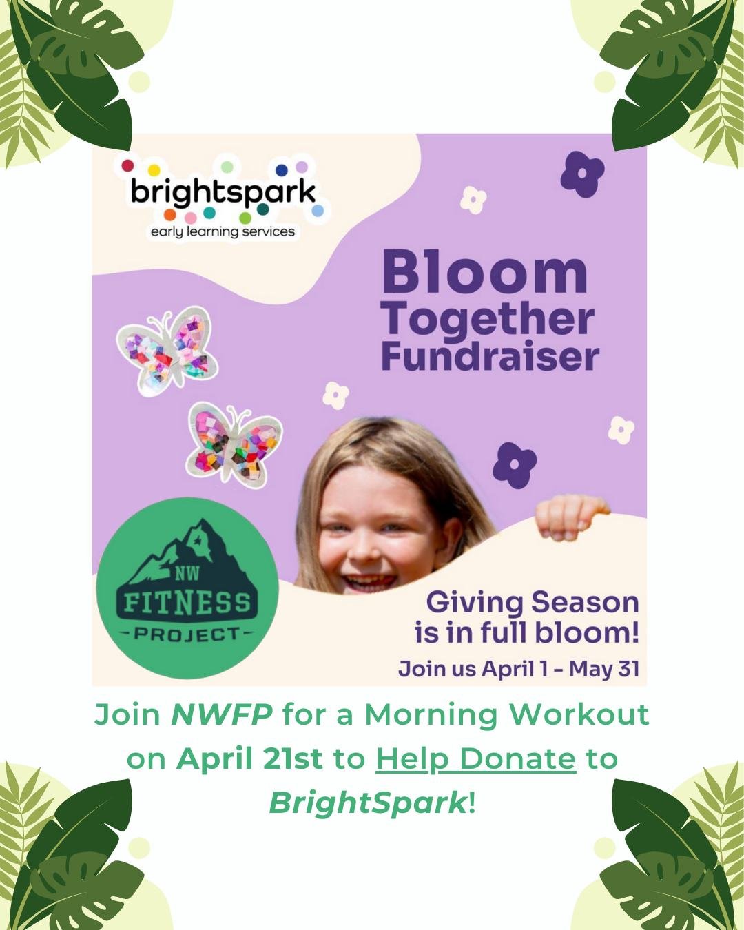 @NWFitnessProject is partnering with @brightspark April 21st!

Join coach @aleco_b at NWFP in Fremont April 21 at 8:30am or 9:30am for a great workout and a way to give back!

Brightspark's mission is to nurture and sustain child-centered, antiracist