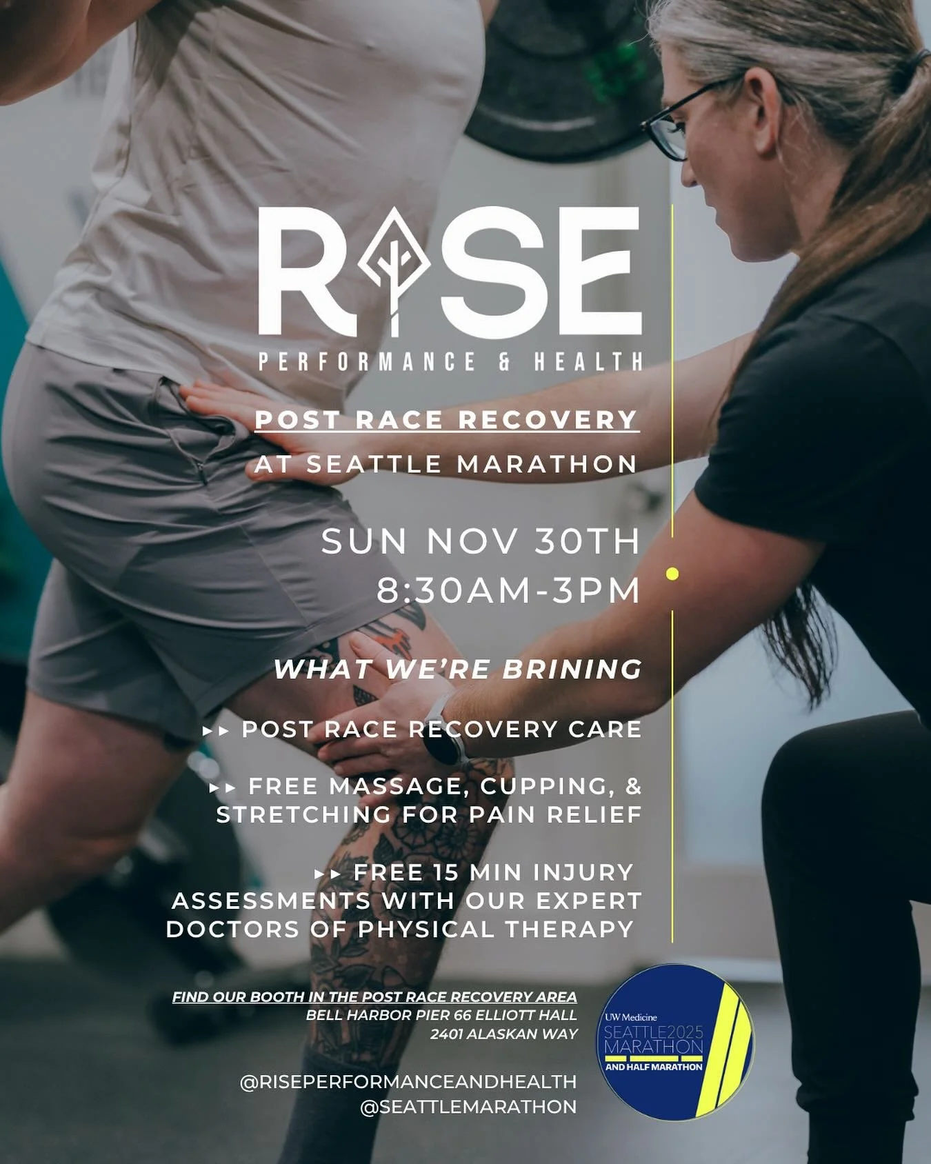 @riseperformanceandhealth is thrilled to be a vendor at the 2025 UW @seattlemarathon Marathon &amp; Half Marathon! As runners ourselves, we know the incredible dedication it takes to cross that finish line, and we're stoked to be part of this amazing