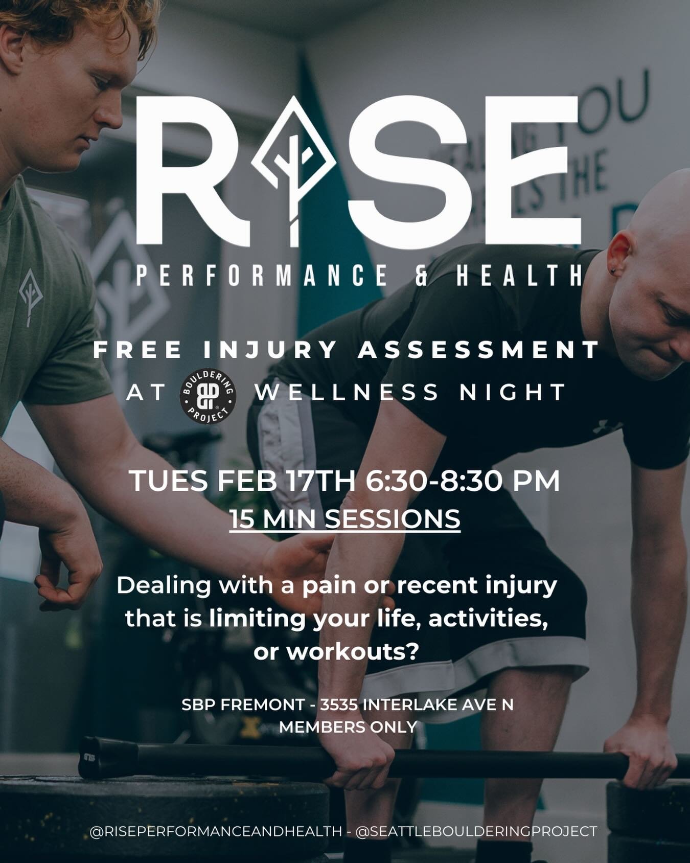 Climbers&mdash;your body is your partner on the wall. Let's make sure it's ready for your next send. 🧗🏽&zwj;♂️ RISE is teaming up with @seattleboulderingproject Fremont for Wellness Night on Tuesday, February 17th to support SBP's vibrant climbing 