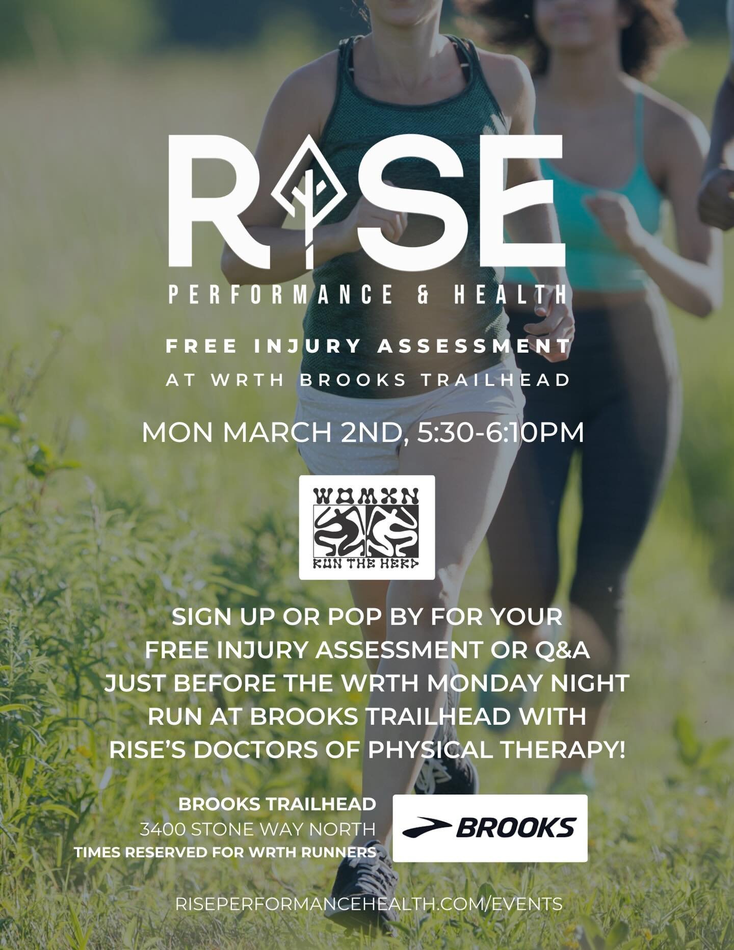 RISE is joining the herd again at @womxnruntheherd at @brooksrunningseattle on Monday, March 2nd for FREE Injury Assessments just before the Monday night group run!

Got a persistent pain you're noticing during runs? An injury that's limiting your ag