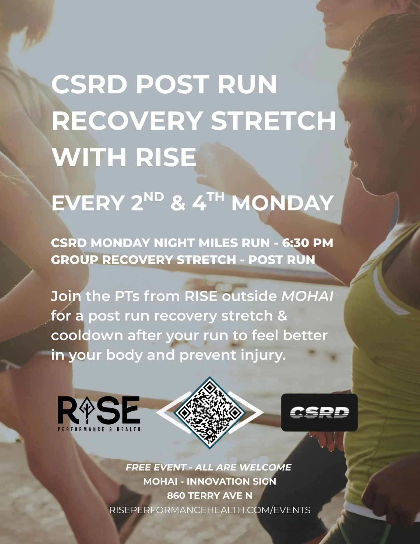 Seattle runners&mdash;join us every 2nd &amp; 4th Monday for post-run recovery that helps you feel better in your body and stay injury-free! 🏃🏽&zwj;♀️

@riseperformanceandhealth is partnering with @run_csrd to bring expert-led recovery stretching t