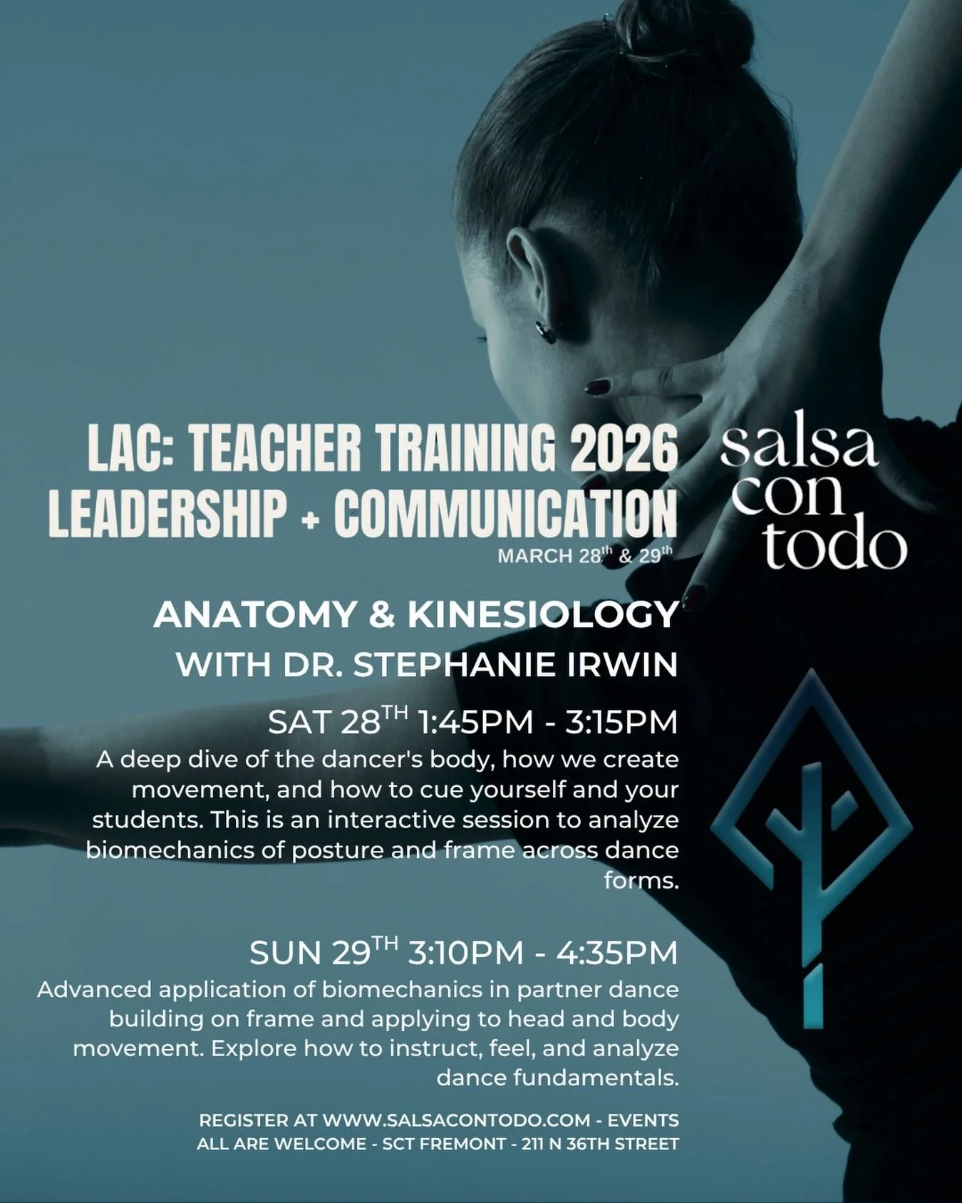 Salsa Con Todo is hosting LAC Teacher Training 2026 this weekend, March 28 and 29, and Dr. Stephanie Irwin will be there as a guest presenter teaching Anatomy and Kinesiology.

"LAC Teacher Training is an immersive weekend for Dance and Movement