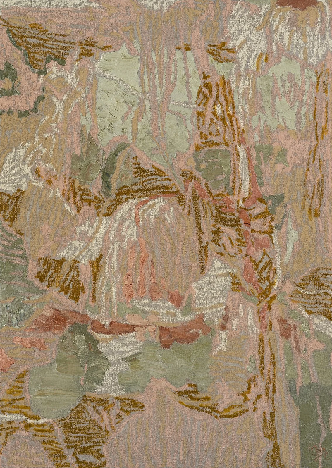 SOFTENING MY GRIP | 2026 | oil and oil stick on linen | 34" x 24" (86cm x 61cm)