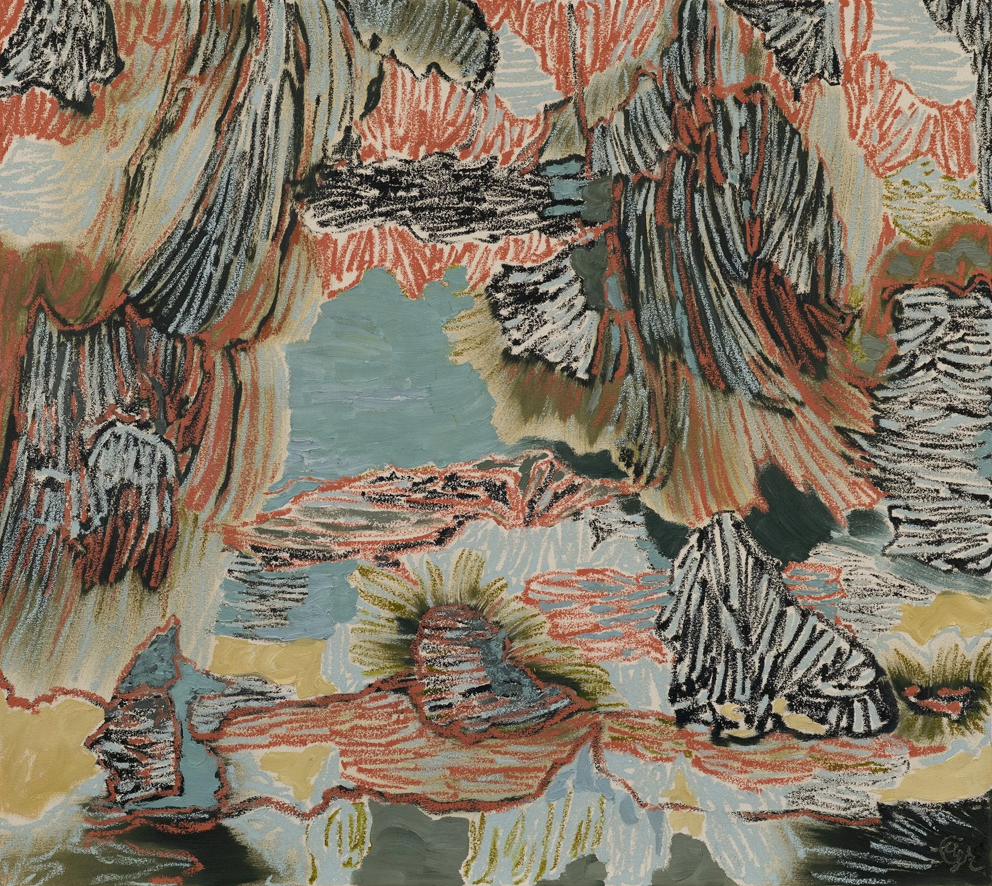 GLIM | 2025 | oil and oil stick on canvas | 35.5" x 39.25" (90cm x 100cm)