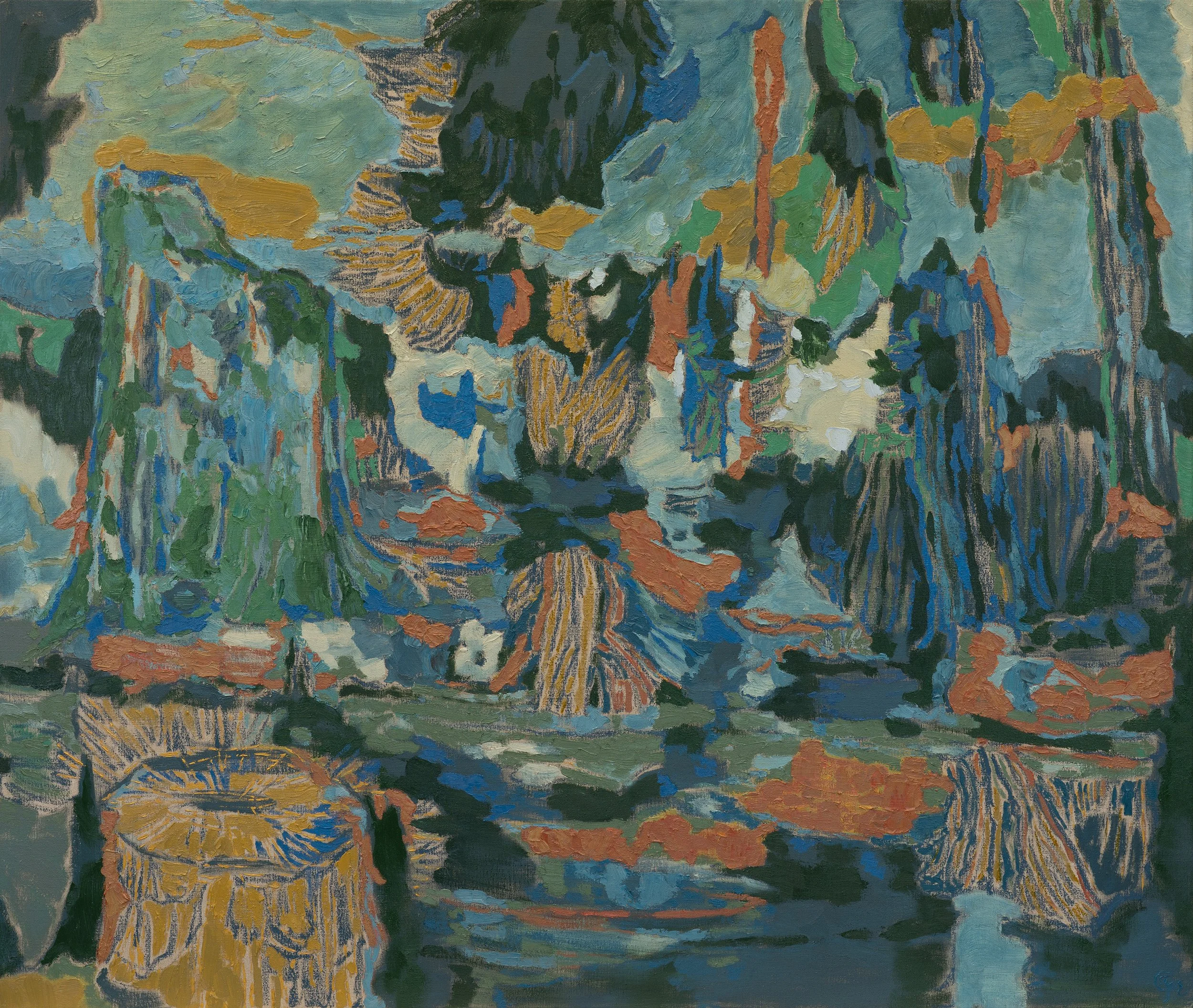 EVERY STAGE SPEAKS VOLUMES | 2026 | oil and oil stick on linen | 54" x 64" (137cm x 162.5cm)