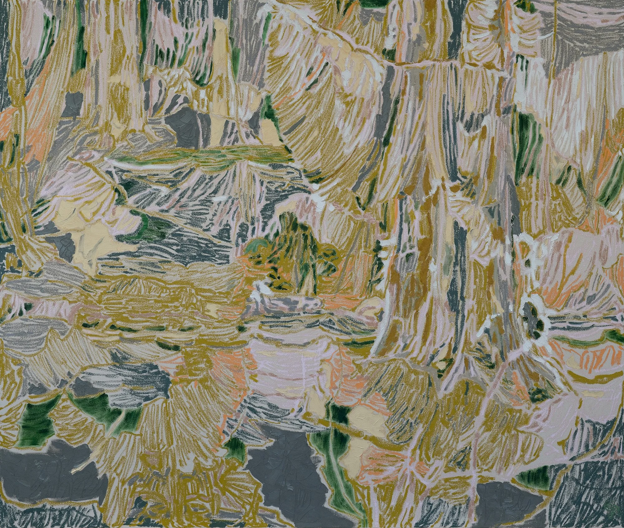 THREADED PATHWAYS | 2025 | oil and oil stick on canvas | 54" x 64" (137cm x 162.5cm)