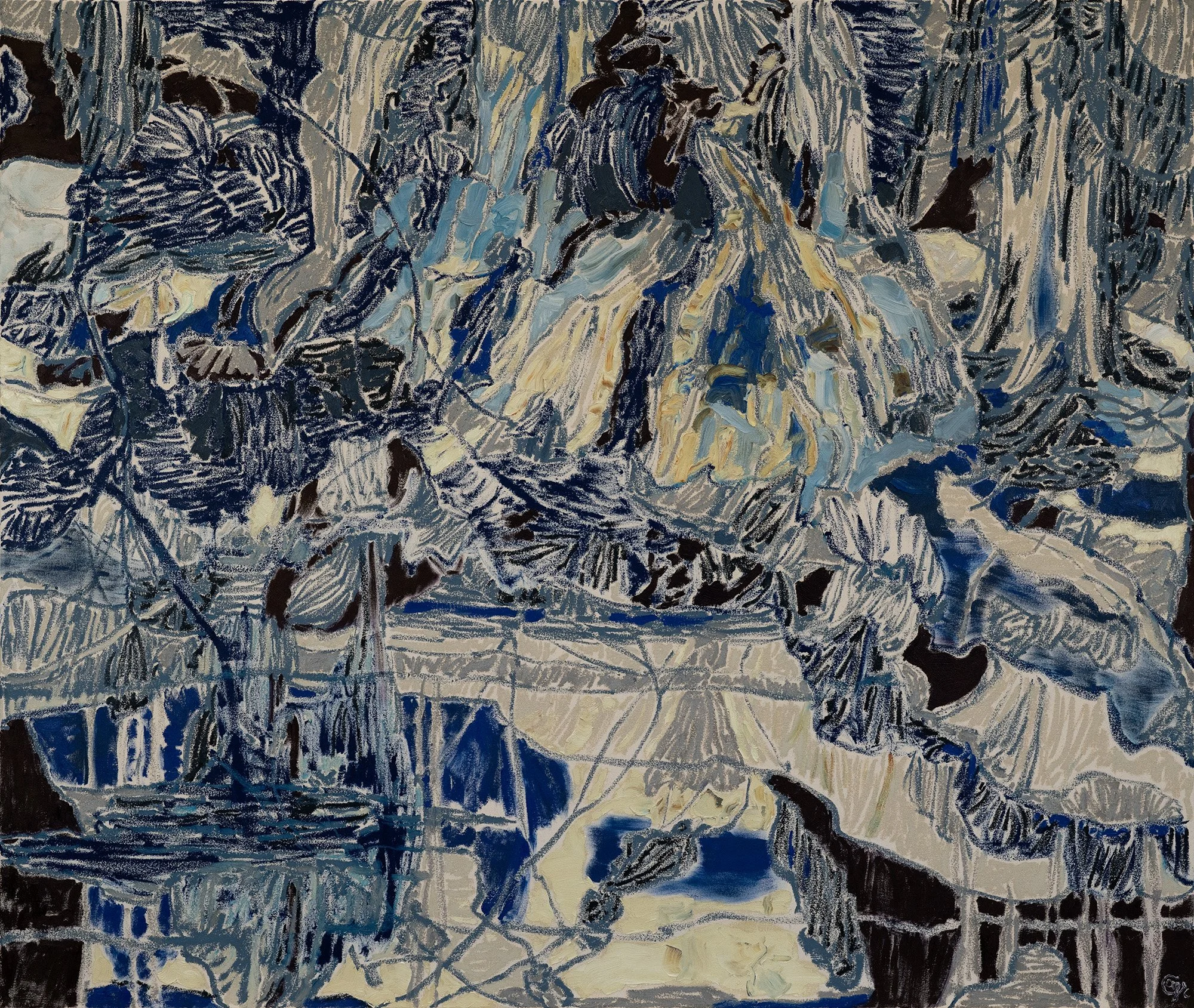 UNDER A MOONLIT TRANCE | 2025 | oil and oil stick on canvas | 54" x 64" (137cm x 162.5cm)