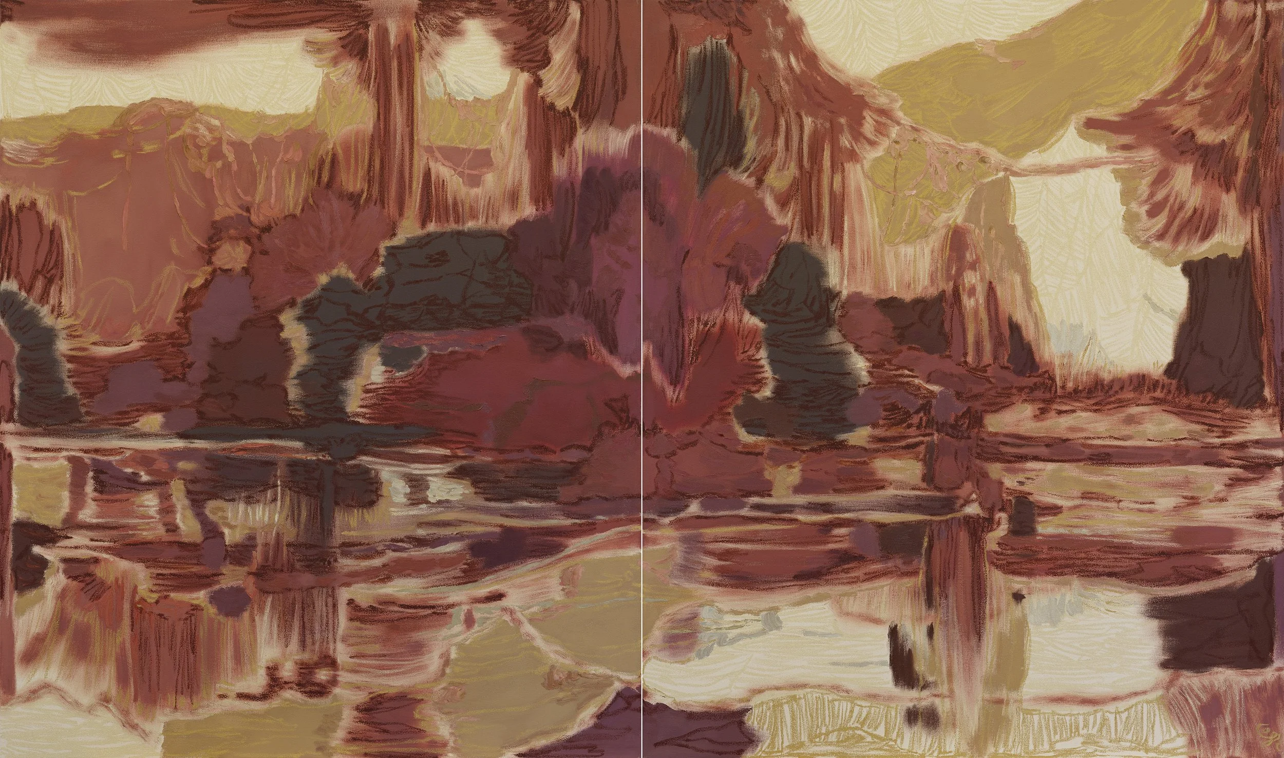 MOON TIDES (Diptych) | 2026 | oil and oil stick on canvas | 64.25" x 107.75" (163cm x 274cm)