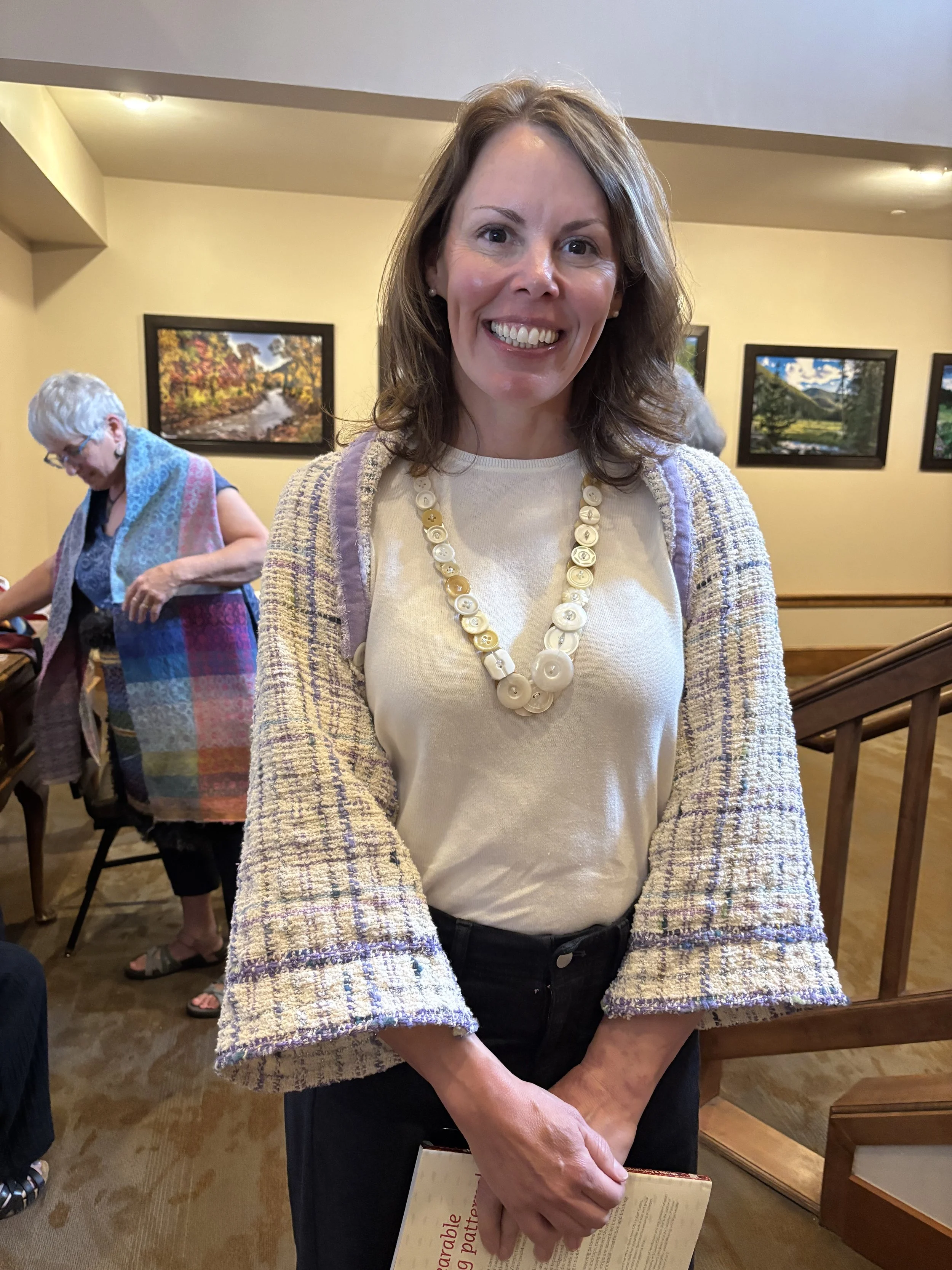Hanna Gritton made this shrug accessorized with faux pearls from her grandmother's buttons. Second place in People's Choice Award.