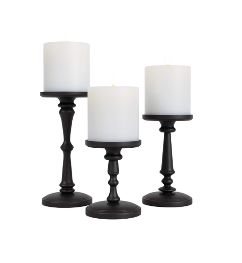 6", 8", 10" Black Metal Pillar Candle Holders 