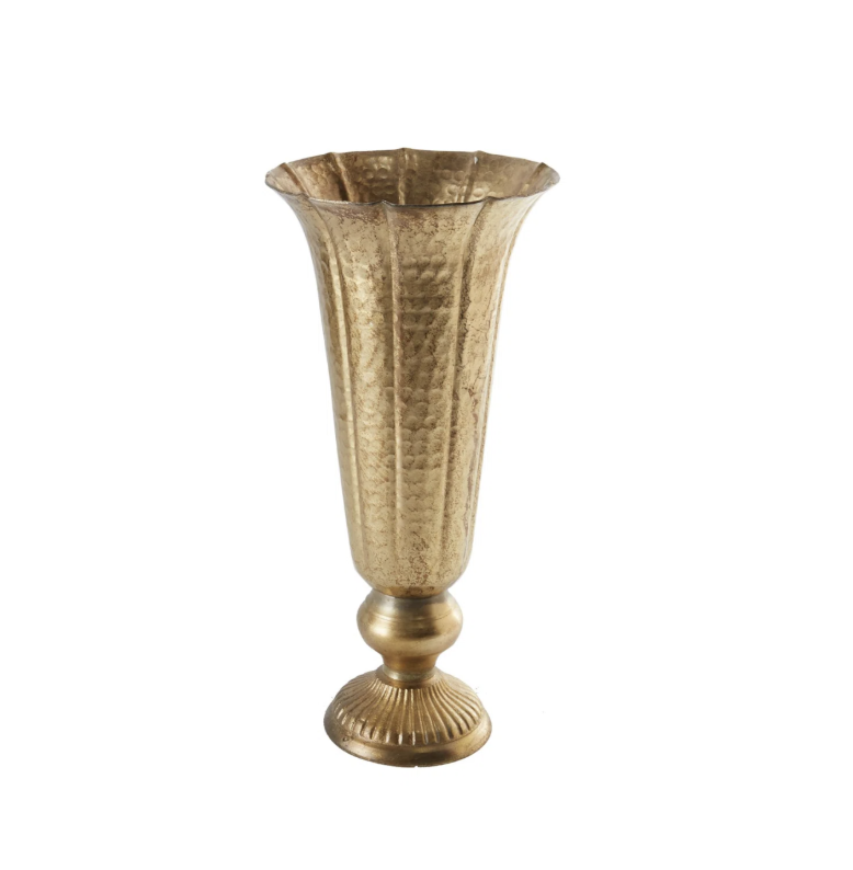 14" Hammered Gold Trumpet Vase 