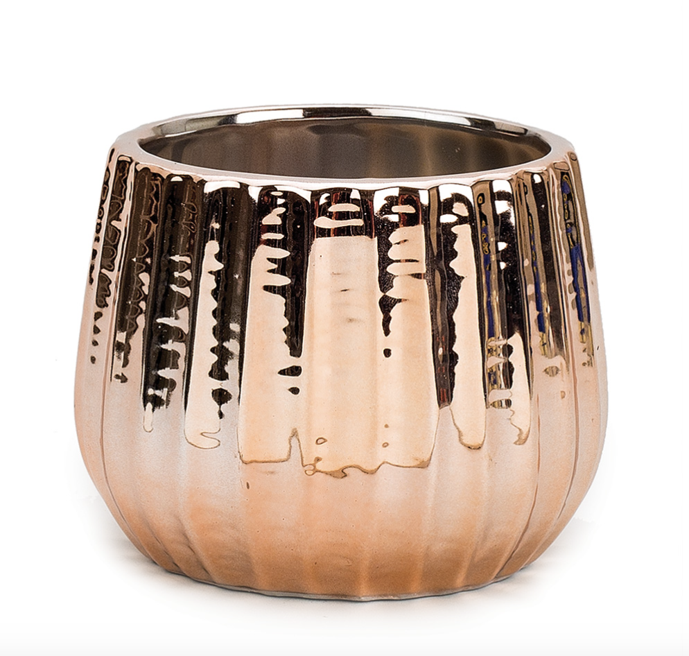 5" Ribbed Rose Gold Ceramic Pot