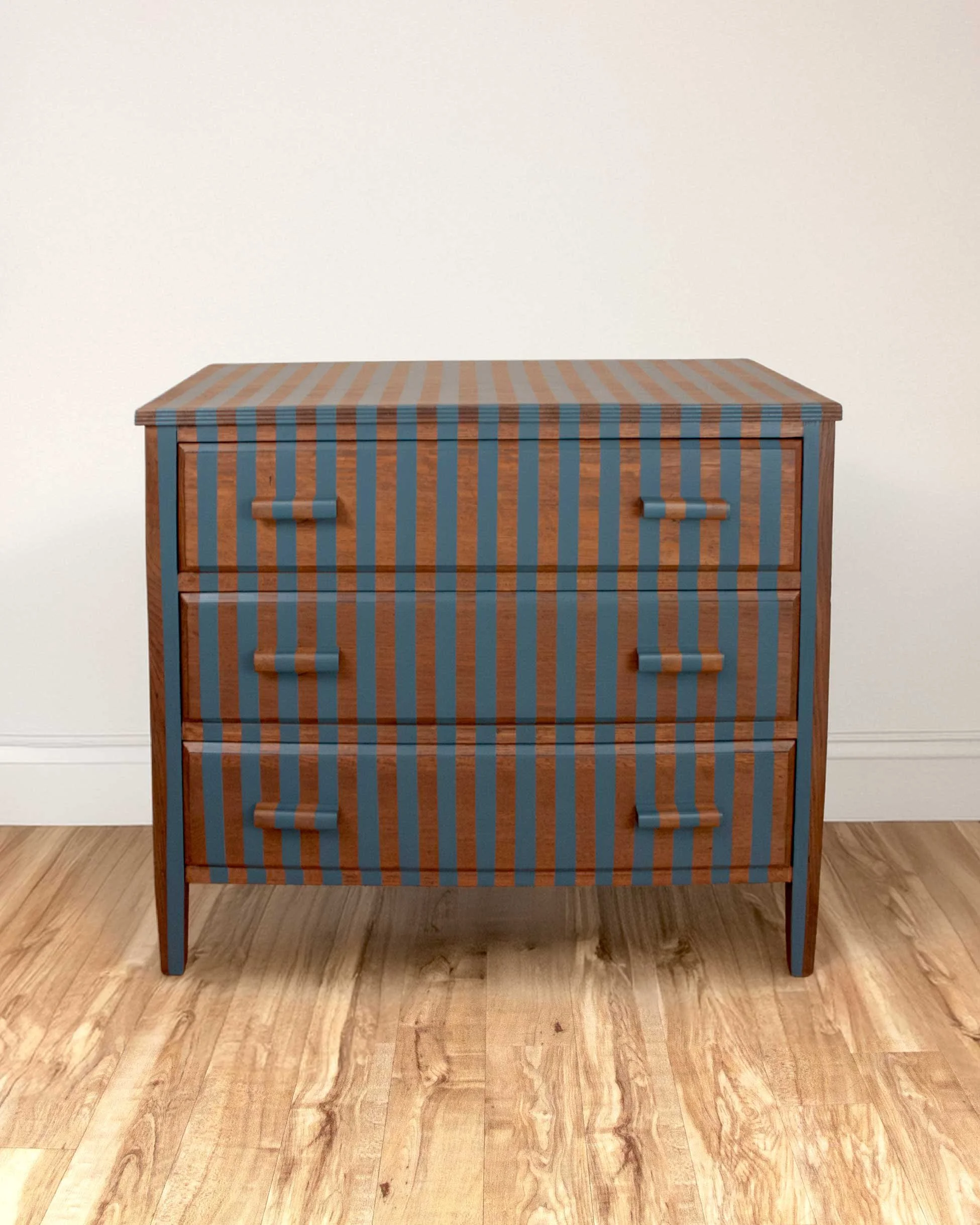 Striped Walnut and Blue chest of drawers