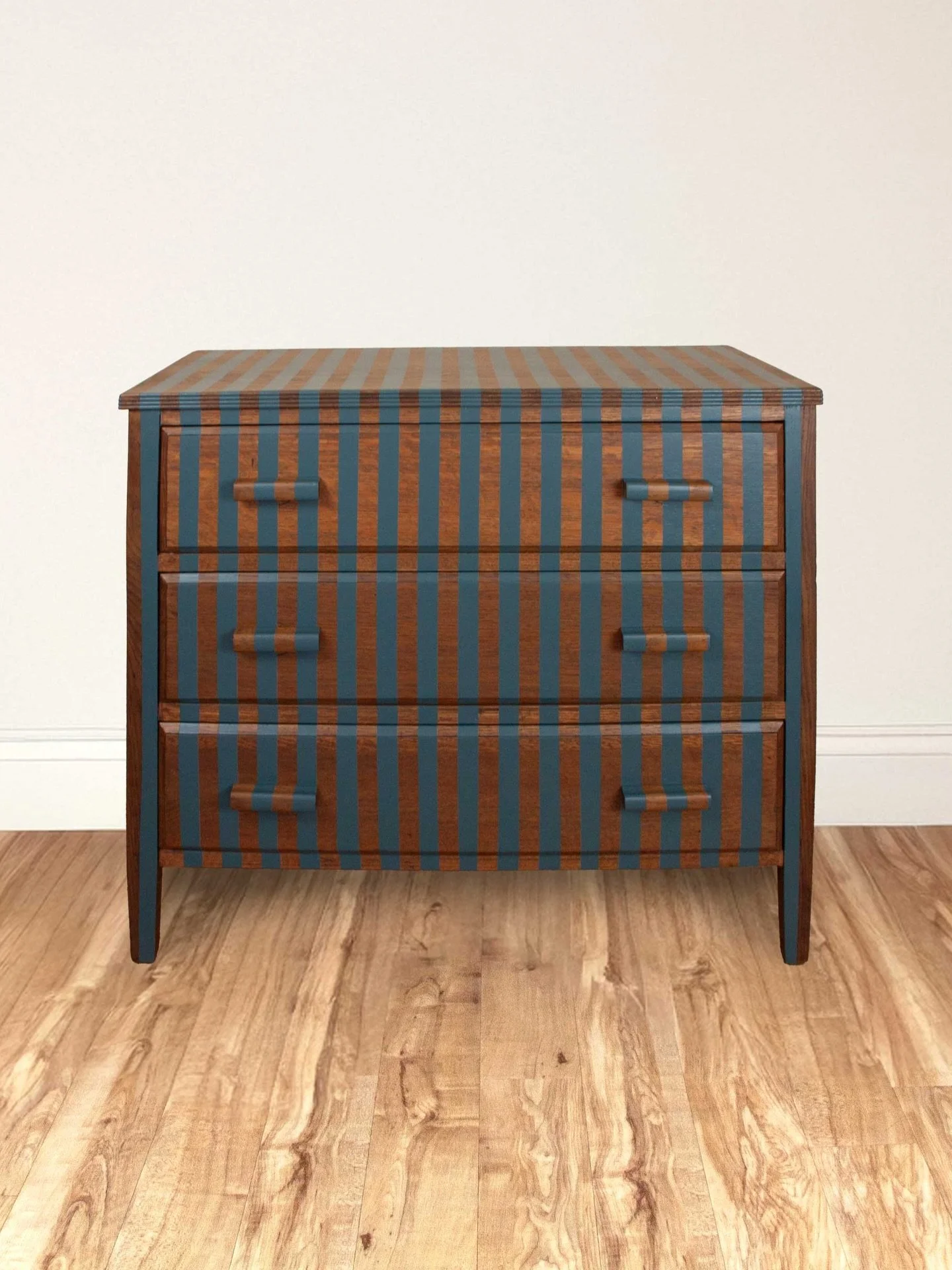 ⭐️ AVAILABLE ⭐️

Crisp stripes meet warm walnut on this mid-century chest of drawers.

A vintage piece reimagined with a bold, modern twist, designed to bring character to any space.

Refinished by hand with careful prep to the final detail. This one