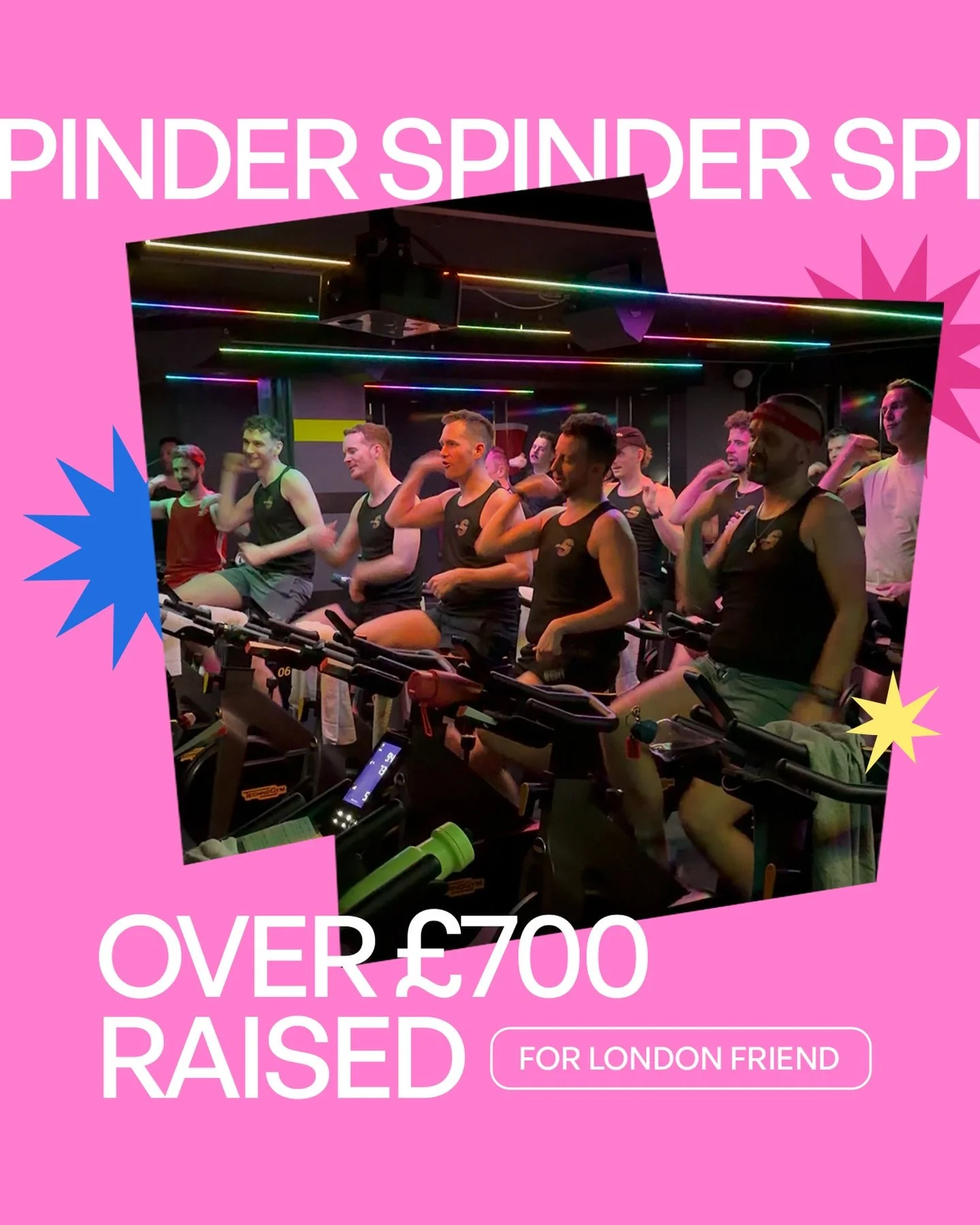 Together the Spinder community raised &pound;720 for @londonfriendlgbt in yesterday&rsquo;s charity class, supporting vital LGBTQ+ mental health services in memory of our founder Rich. ❤️ Thank you to everyone who showed up, sang along, and filled th