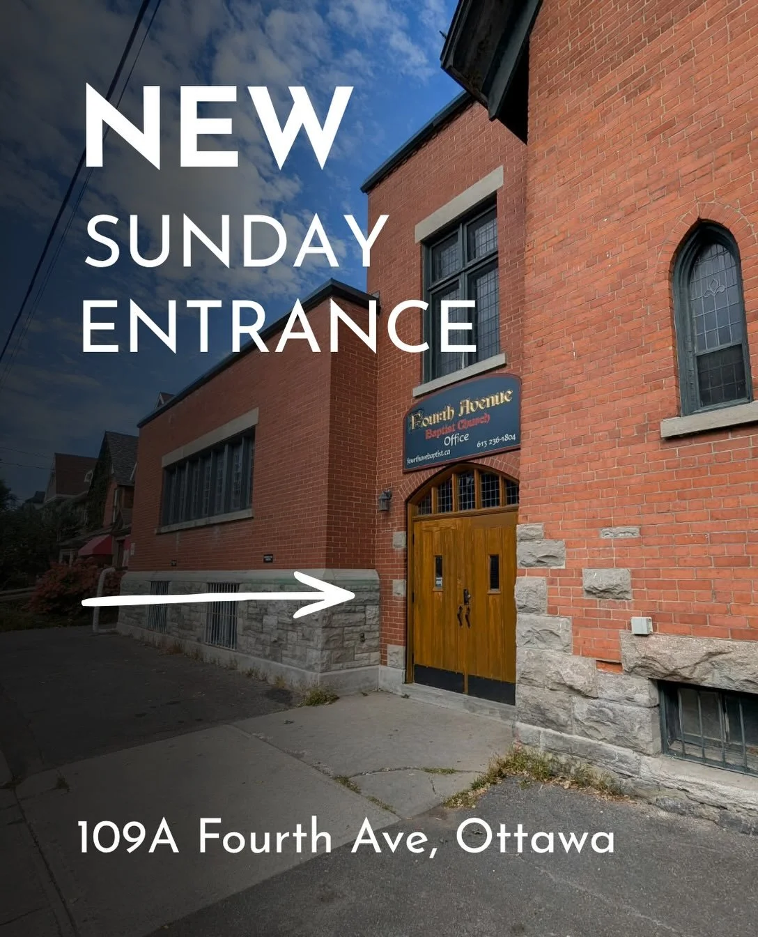 New entrance, same building!➡️⛪️

Starting this Sunday, we&rsquo;ll begin using the entrance on Fourth Avenue as opposed to the courtyard entrance on Bank Street. Please plan to enter through these doors when you arrive. Our Welcome Team will be arou