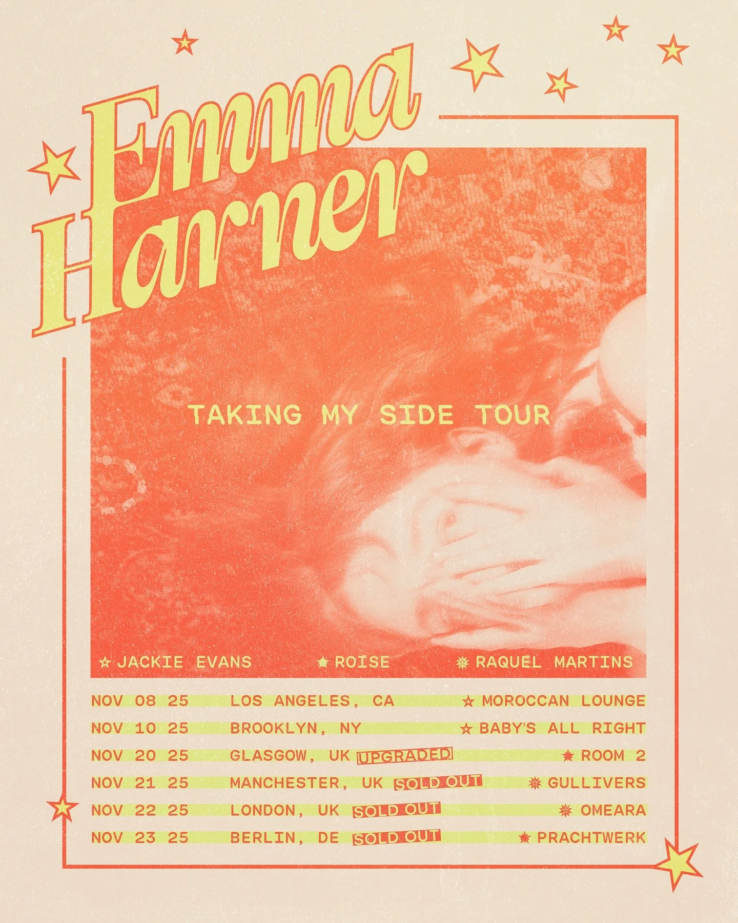 DELIGHTED to announce lovely openers for the Taking My Side Tour: @jackieevansmusic in the US, @raquel.themartins in London and Manchester, and @roisemusic in Glasgow and Berlin!!!! 💕💕💕💕

It&rsquo;s important to me to bring you stacked bills and 