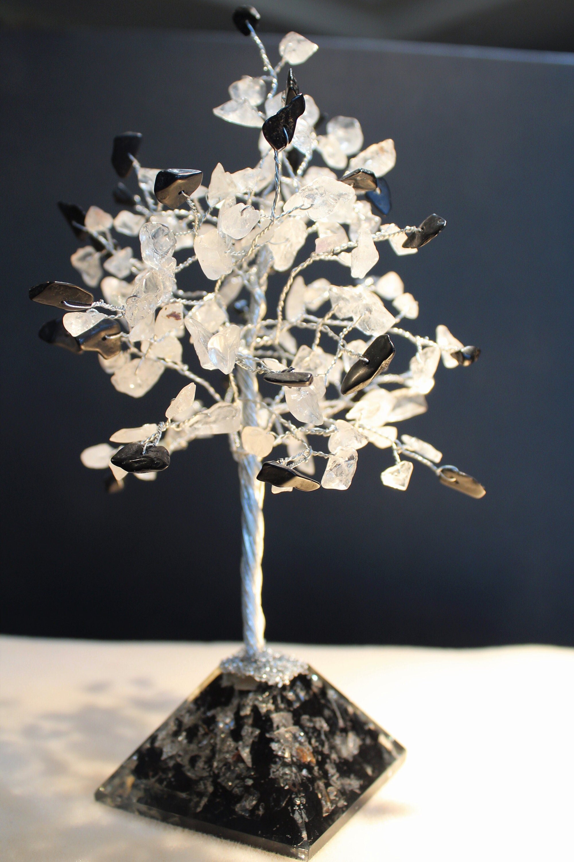 Tree of Life Gemstone Tree- April- Black Tourmaline /Clear Quartz