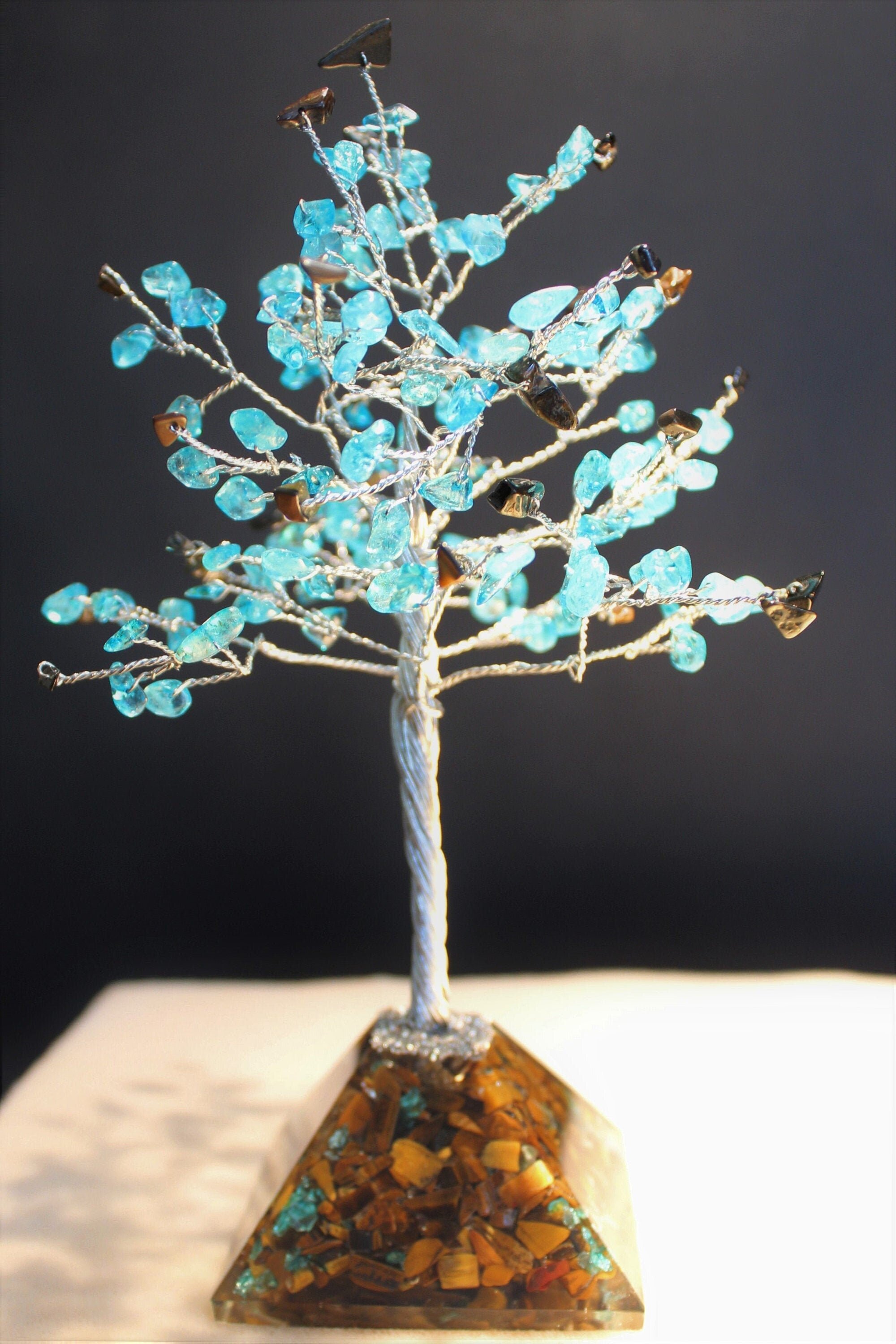 Crystal Tree of Life Sodalite Green Aventurine, Large 8" Tree, Self Discipline Confidence Chakra Stones, Meditative Ancient Wisdom Curations