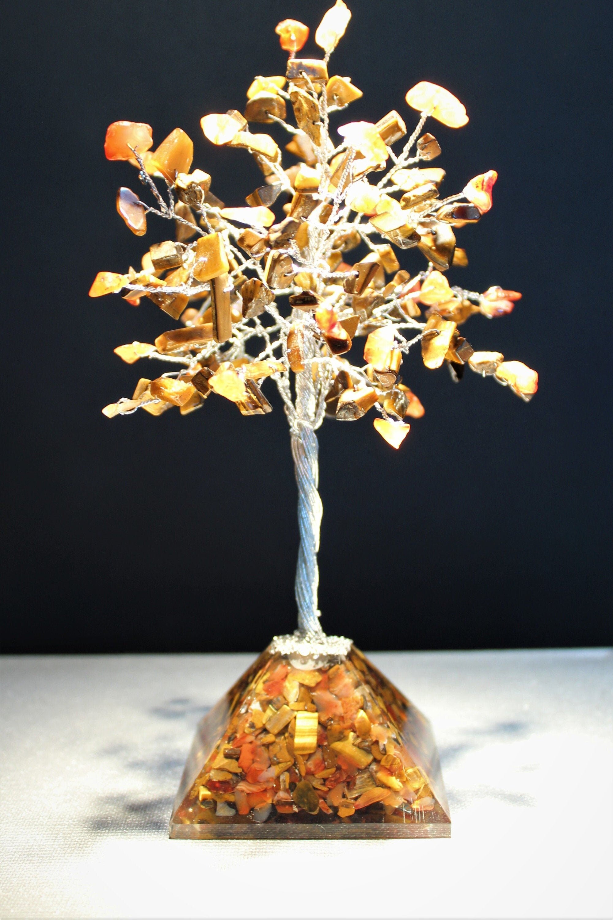Crystal Tree of Life-Golden Tiger Eye and Carnelian Stones, Healing stones, Motivation and Willpower, Chakra Stones- Large 8" Height
