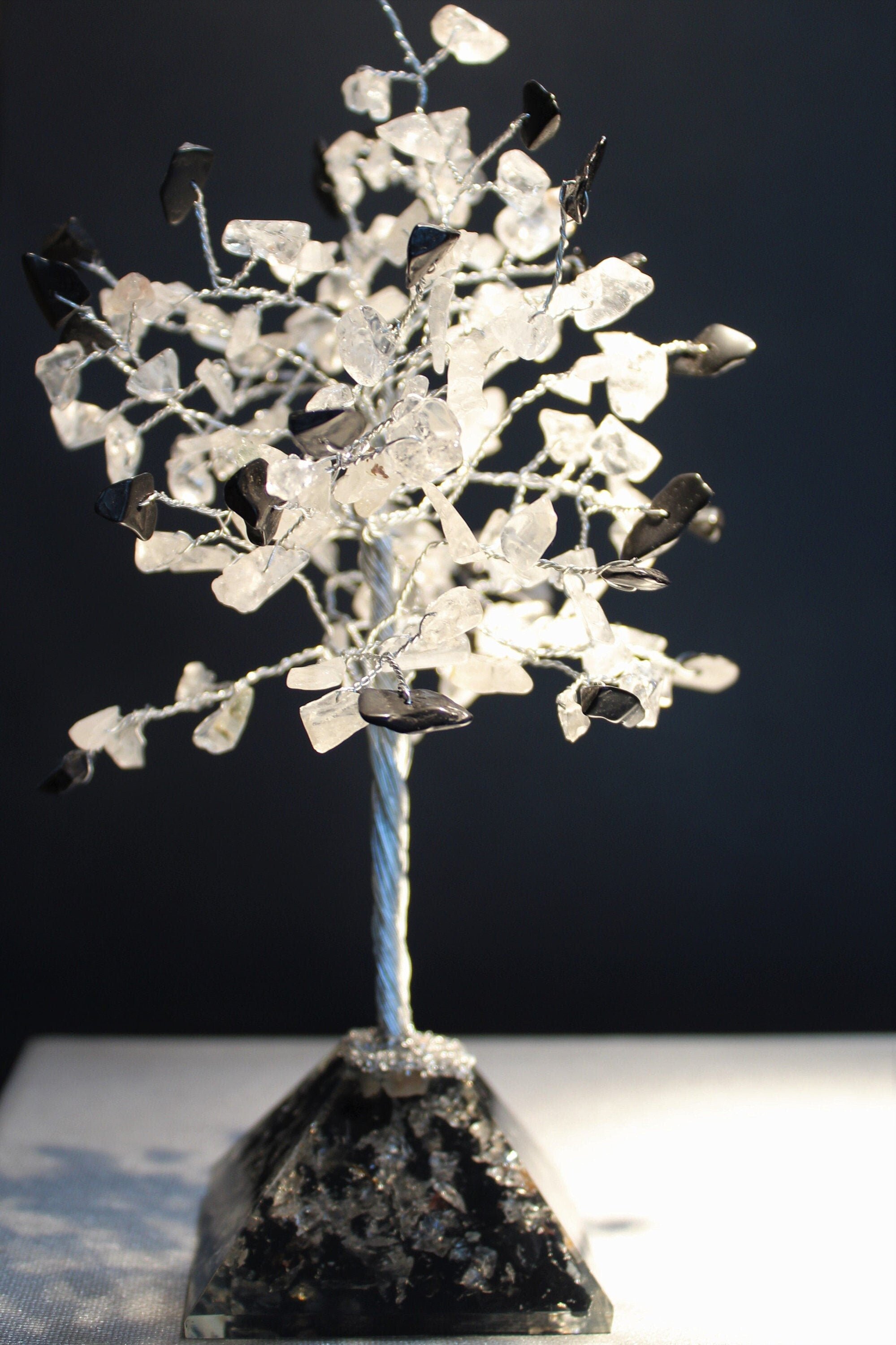 Tree of Life, Gemstone Tree- Black Tourmaline, Clear Quartz, Orgonite Base, Healing Crystal Tree, Chakra Stones