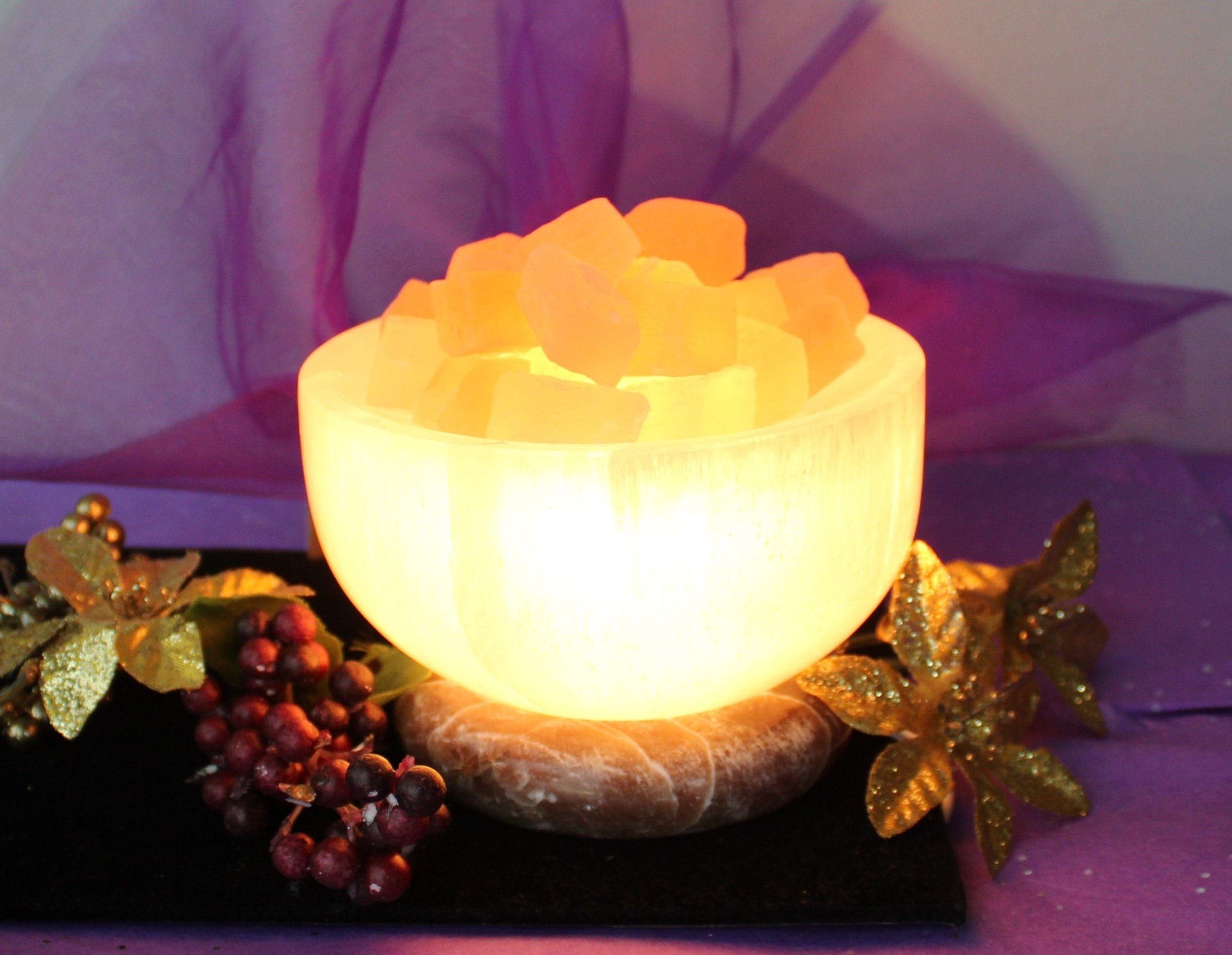 Selenite "Angel Fire" Bowl- Illuminated, Unique, Seductive and Beautiful