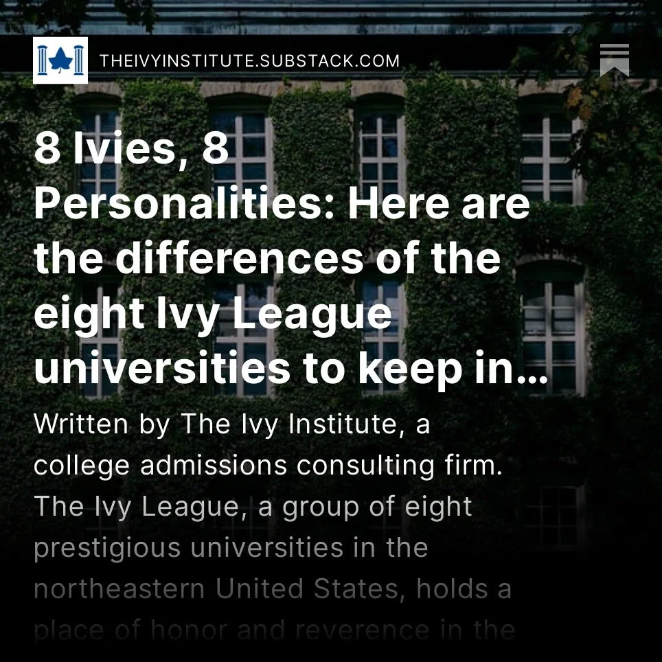 Text and ivy-covered building promoting The Ivy Institute's article on Ivy League differences.