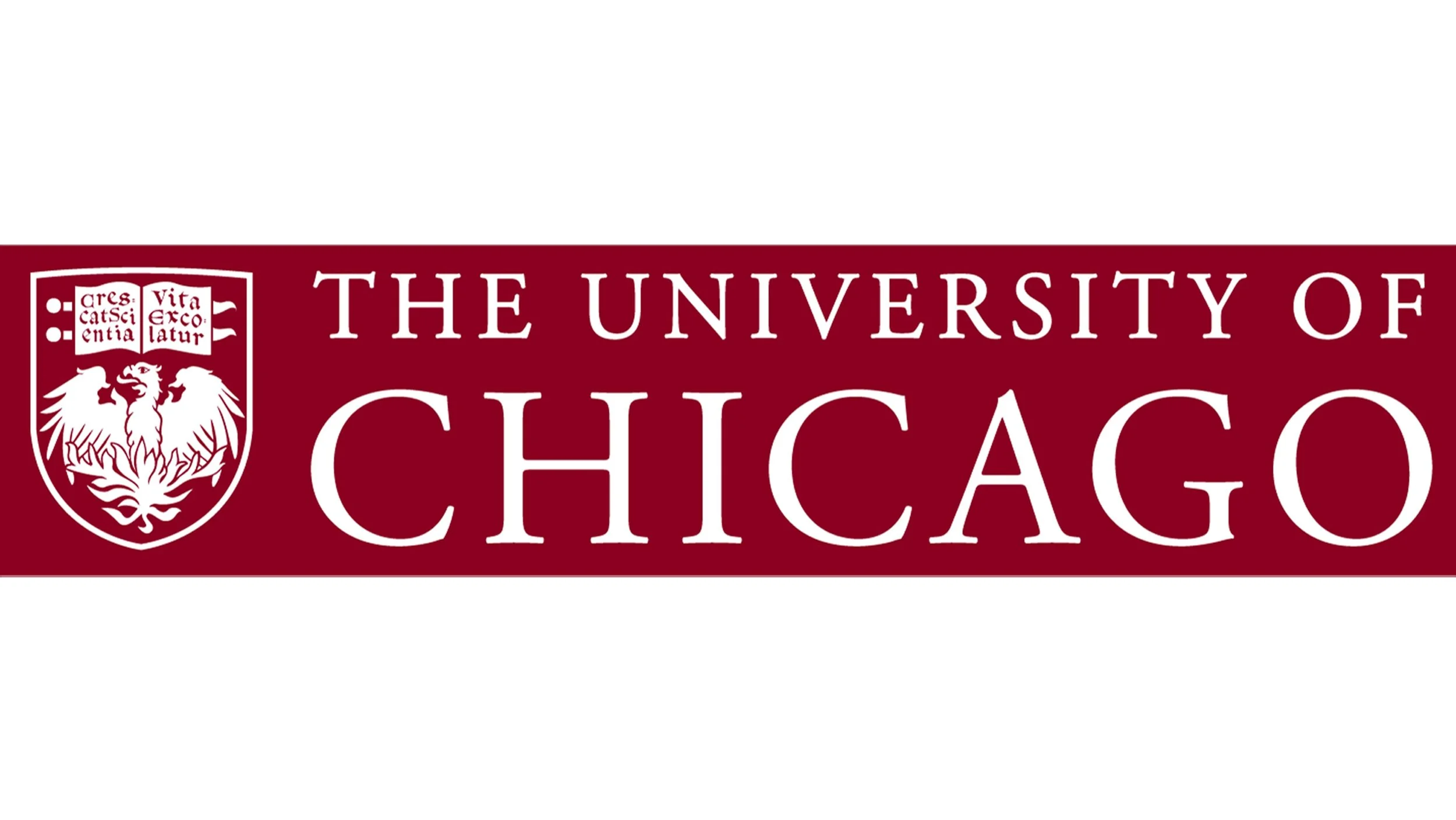 University of Chicago logo with maroon background and white text and emblem.