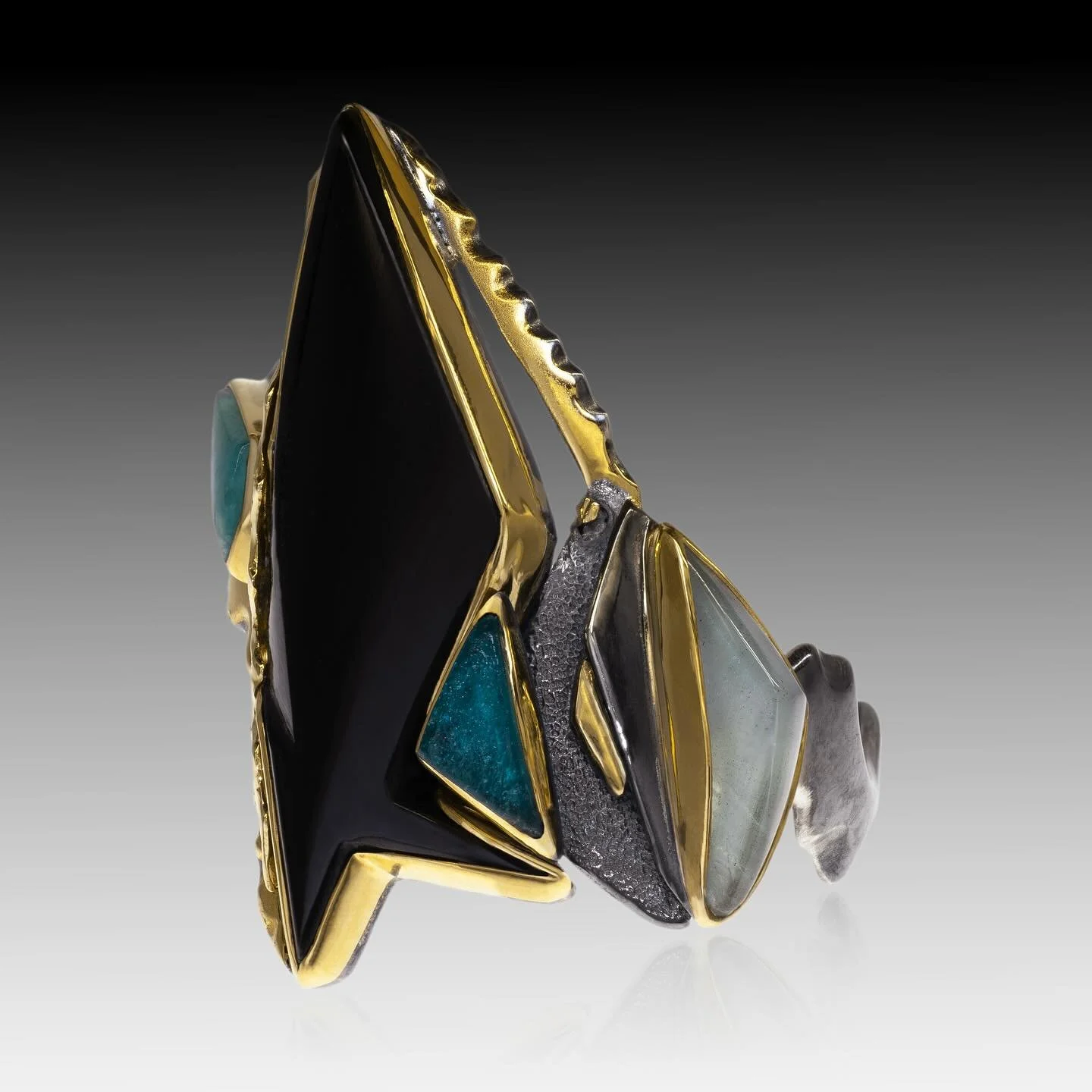 Ring in: 22k 18k, Sterling Silver, Black Jade (Edward&rsquo;s Mine), Aquamarine, Gem Silica, Roman Glass

#antilliondesigns #coloradometalsmith #coloradoartist #jewelryofinstagram #artistofinstagram #metalsmith #goldsmith #silversmith #lapidary  #han