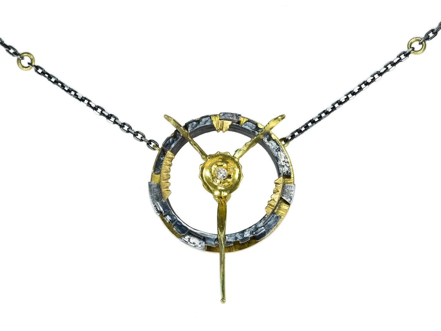 Fabricated &ldquo;vertebrae&rdquo; pendant
22k, 18k, Sterling Silver, Diamond 

#antilliondesigns #coloradometalsmith #coloradoartist #metalsmith #goldsmith #silversmith #lapidary #handfabricated #handforged #metalartist #gold #silver #stoneandmetal 