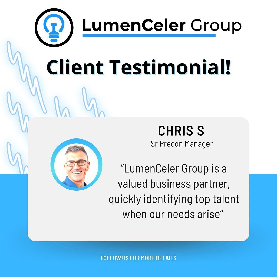 Client Testimonial! Looking to hire? Send us a message today! #lumencelergroup 

#recruiting #staffing #hire #jobs #openposition #recruiter #recruiters