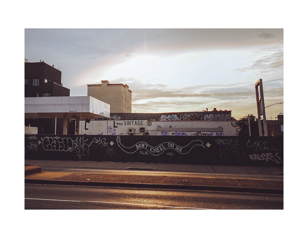  Graffiti following weeks of protesting in Brooklyn. This is now part of a larger Black Lives Matter mural, but the artistic re-imagining pacifies the initial act of resistance. Documenting it here shows its original state. 