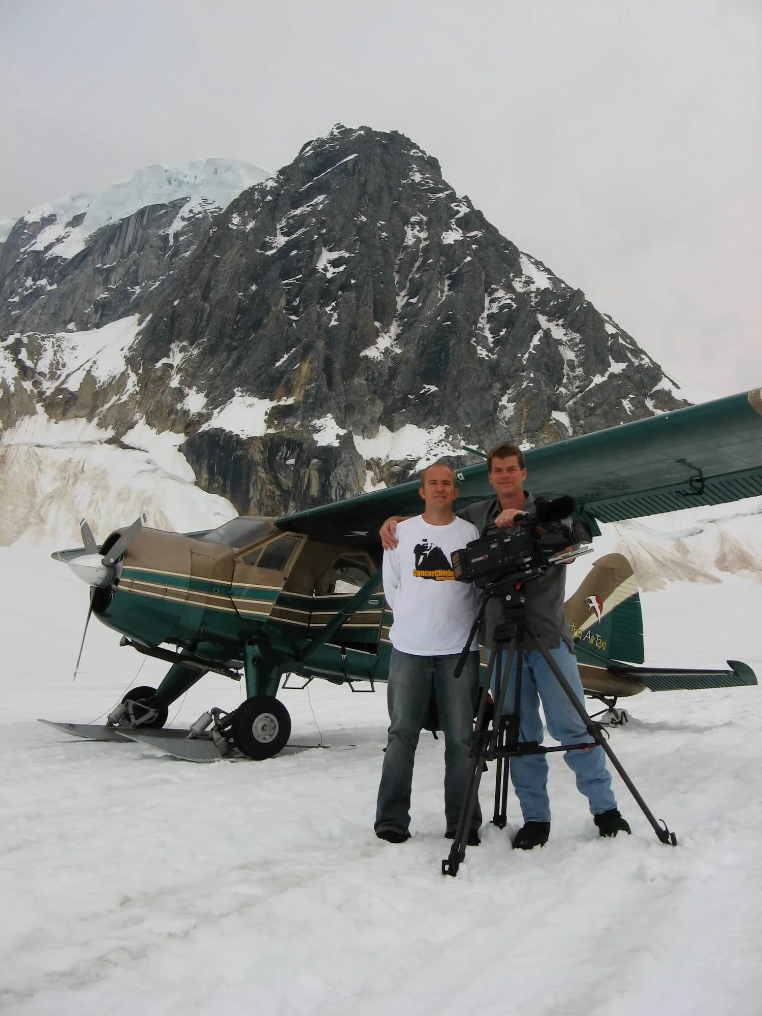 Video camera crew on a glacier in Alaska