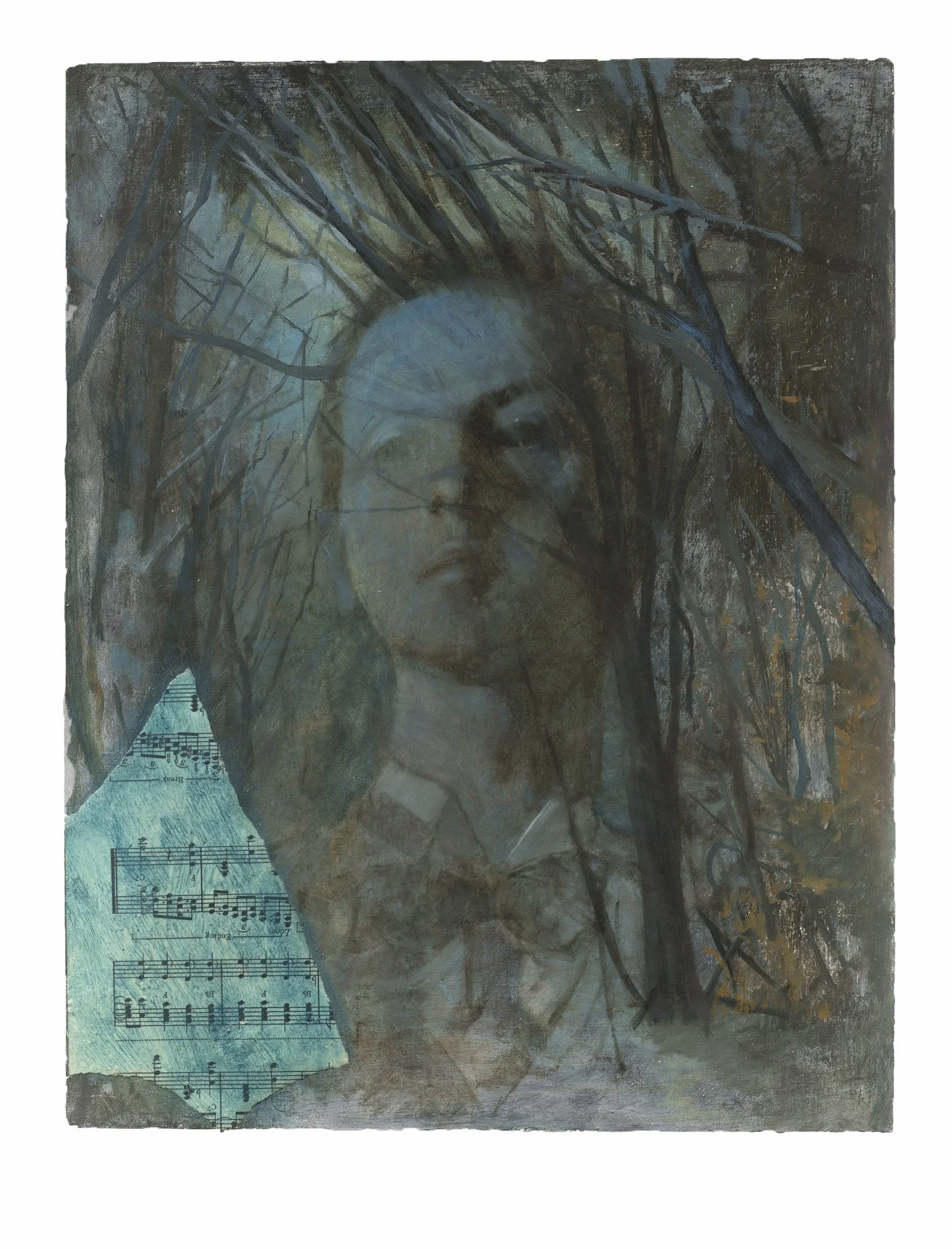 Robert Zeller, Baroque Fugue, 2021, Oil and paper collage on panel, 17 × 14 in.jpg