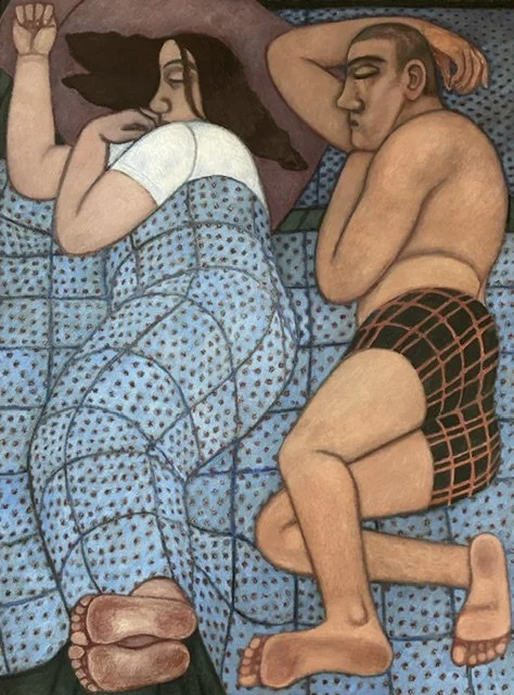 Nora Riggs, Couple Sleeping, 2026, Oil on canvas, 35 x 47