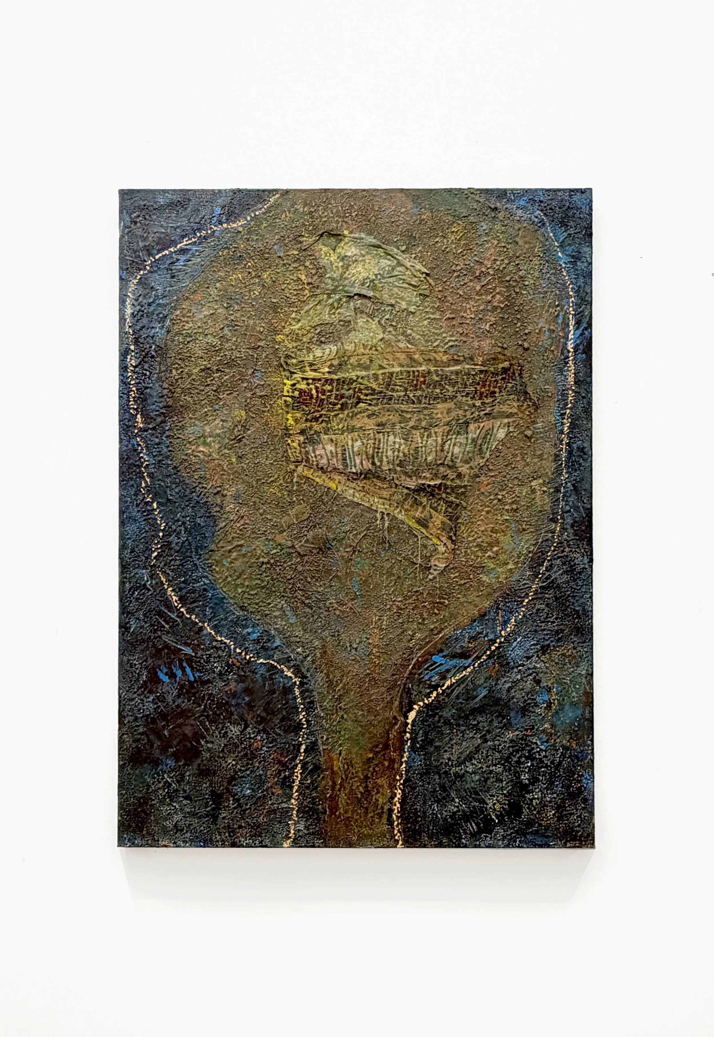 Bascha Mon, Family Portrait: Large Head, 1990s, encaustic and collage on linen, 34 × 48 in